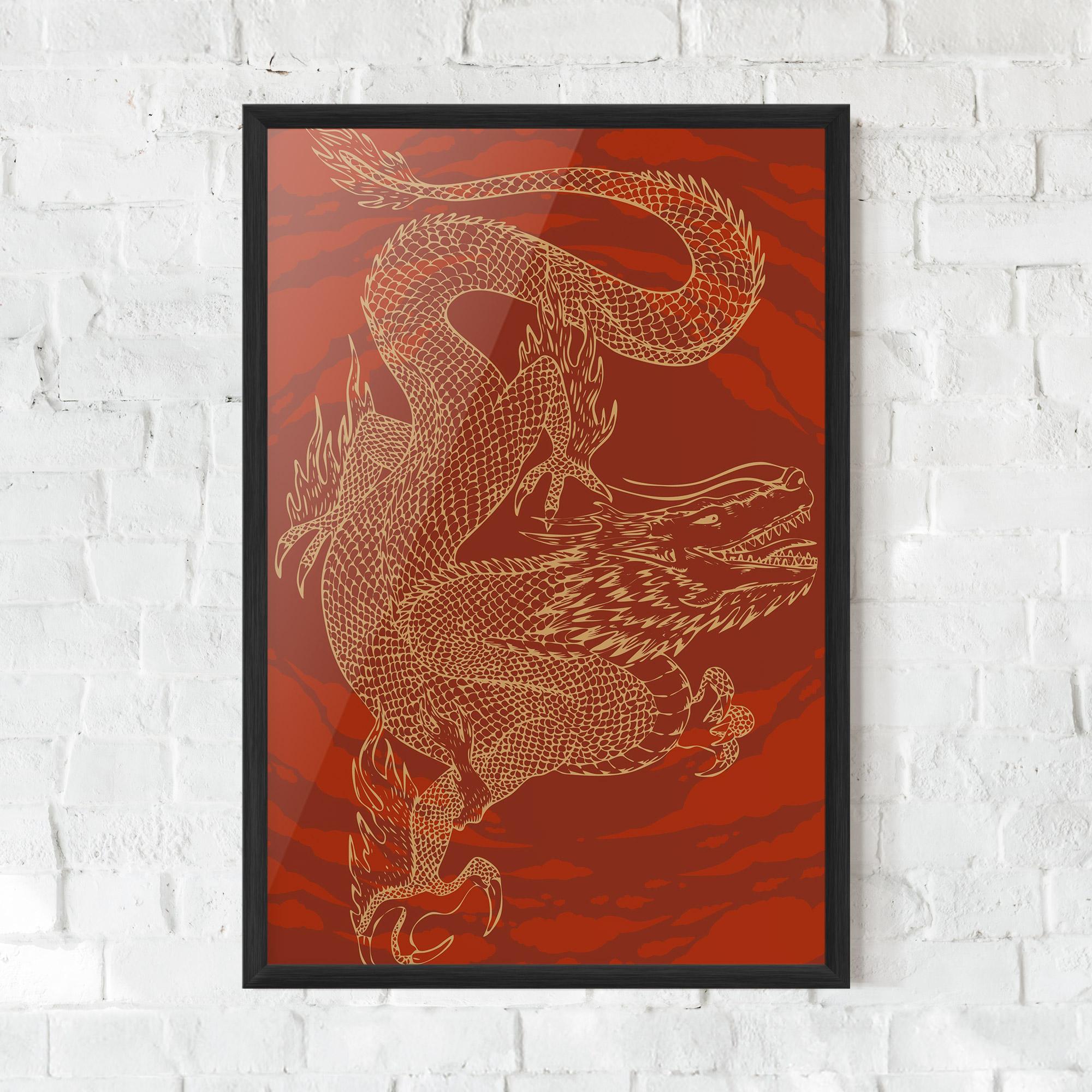 Keretezett Poszter Chinese Dragon Red mockup 0
