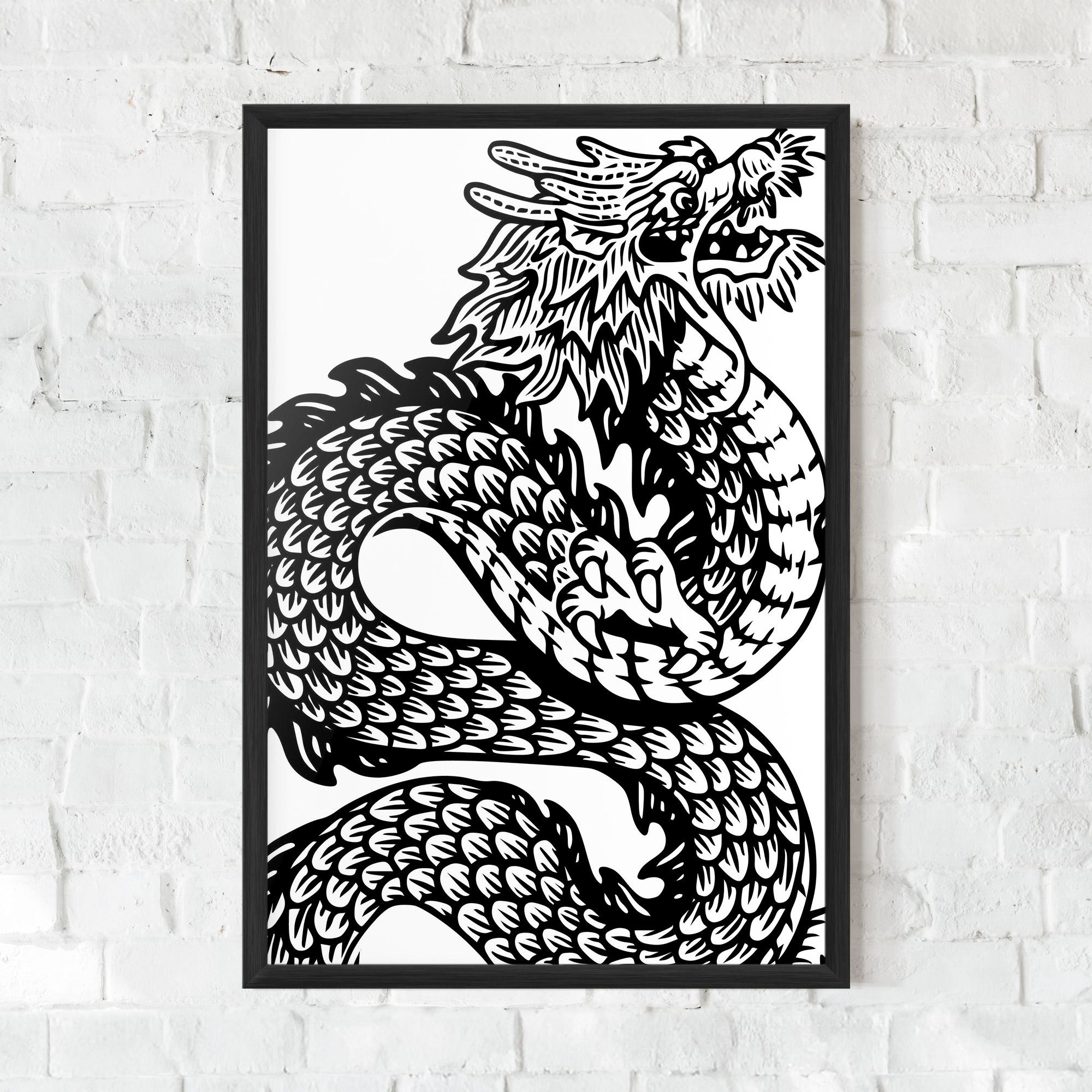 Keretezett Poszter Dragon Black Line mockup 0