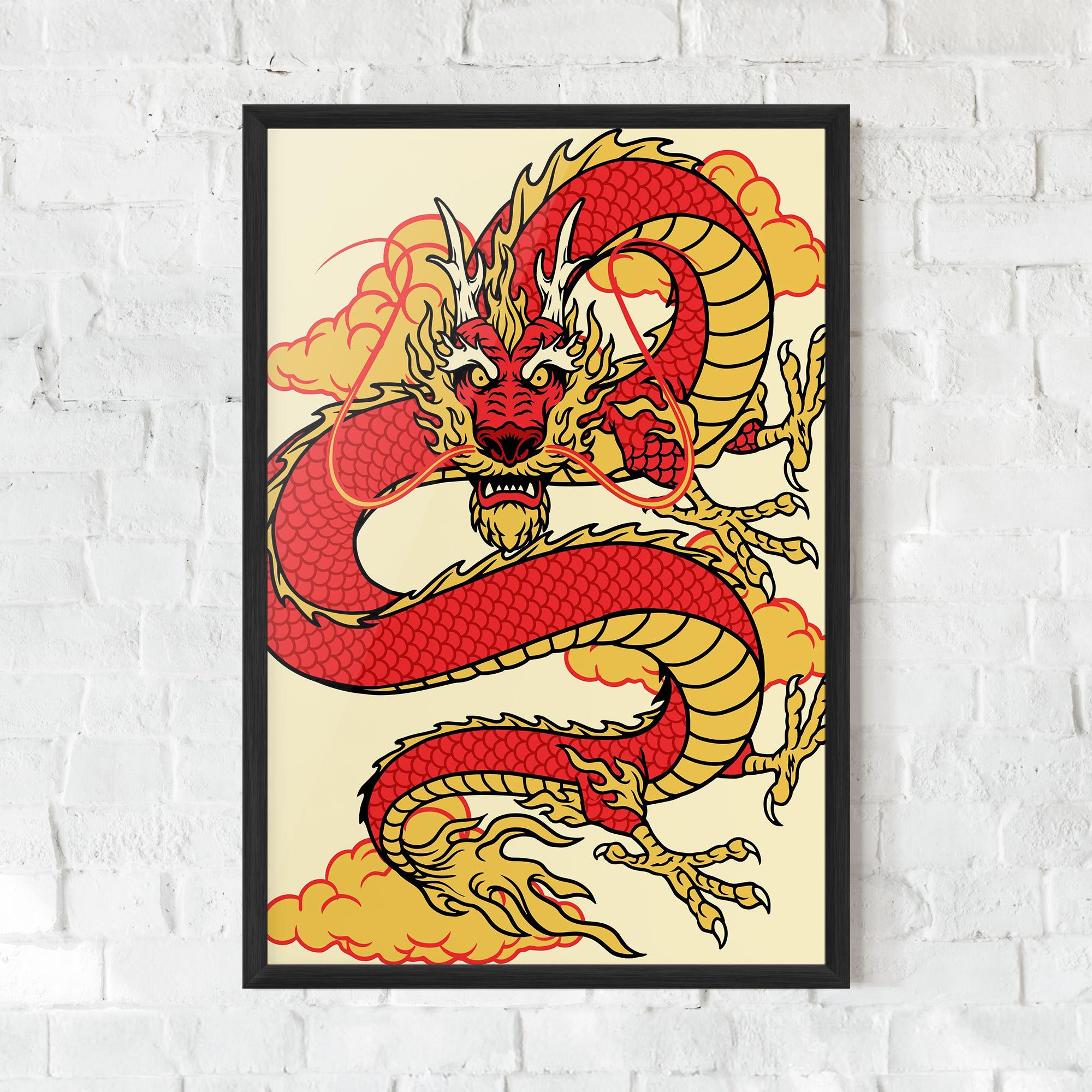 Keretezett Poszter Red Yellow Dragon mockup 0