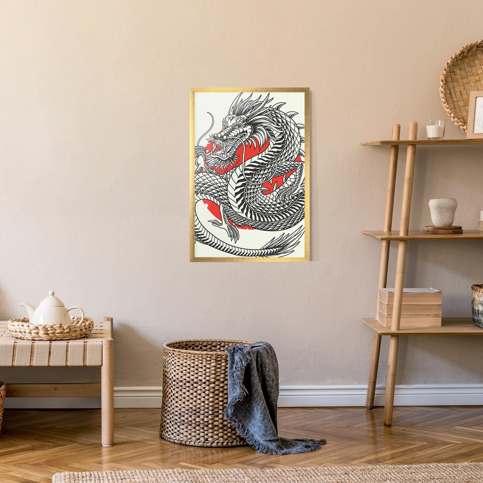 Keretezett Poszter Cream Grey Dragon mockup 9