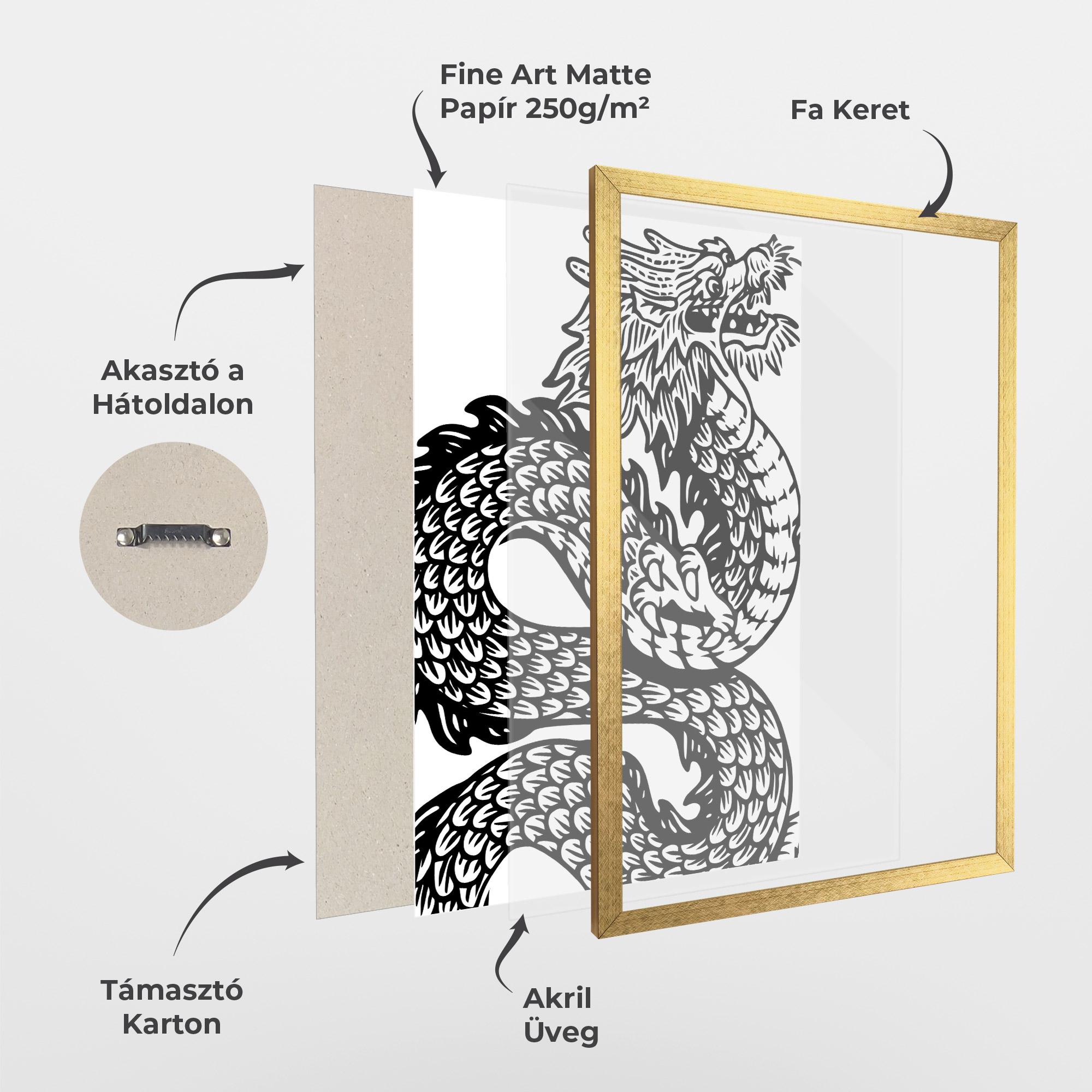 Keretezett Poszter Dragon Black Line mockup 1