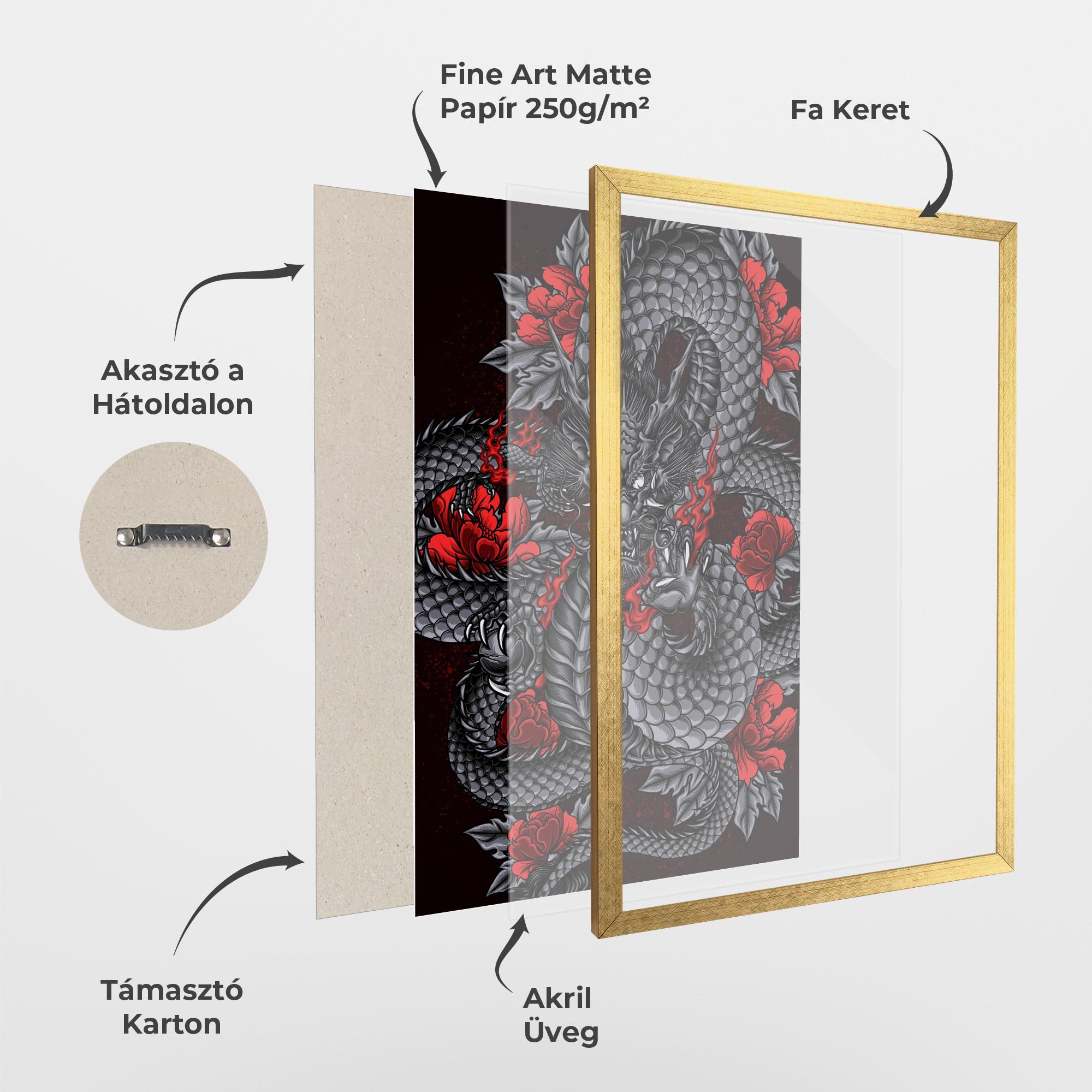 Keretezett Poszter Red Flower Dragon mockup 1