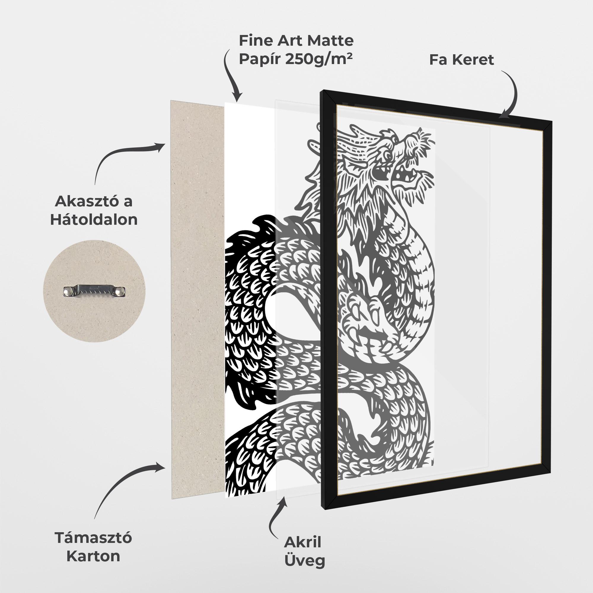 Keretezett Poszter Dragon Black Line mockup 1