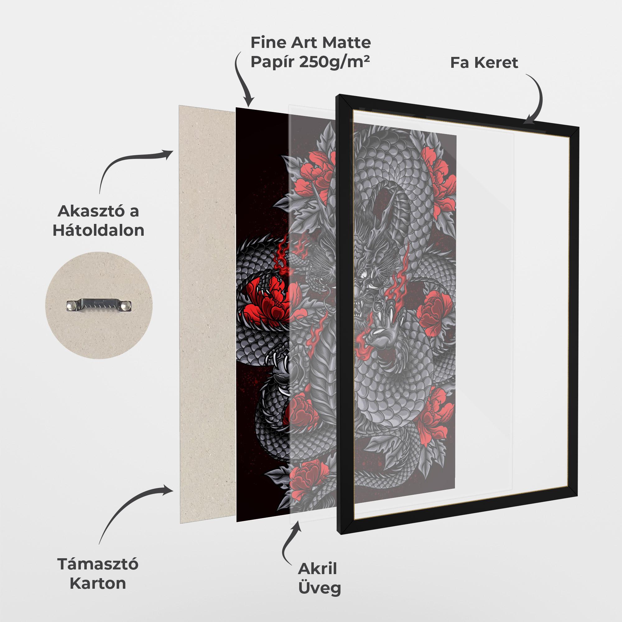 Keretezett Poszter Red Flower Dragon mockup 1