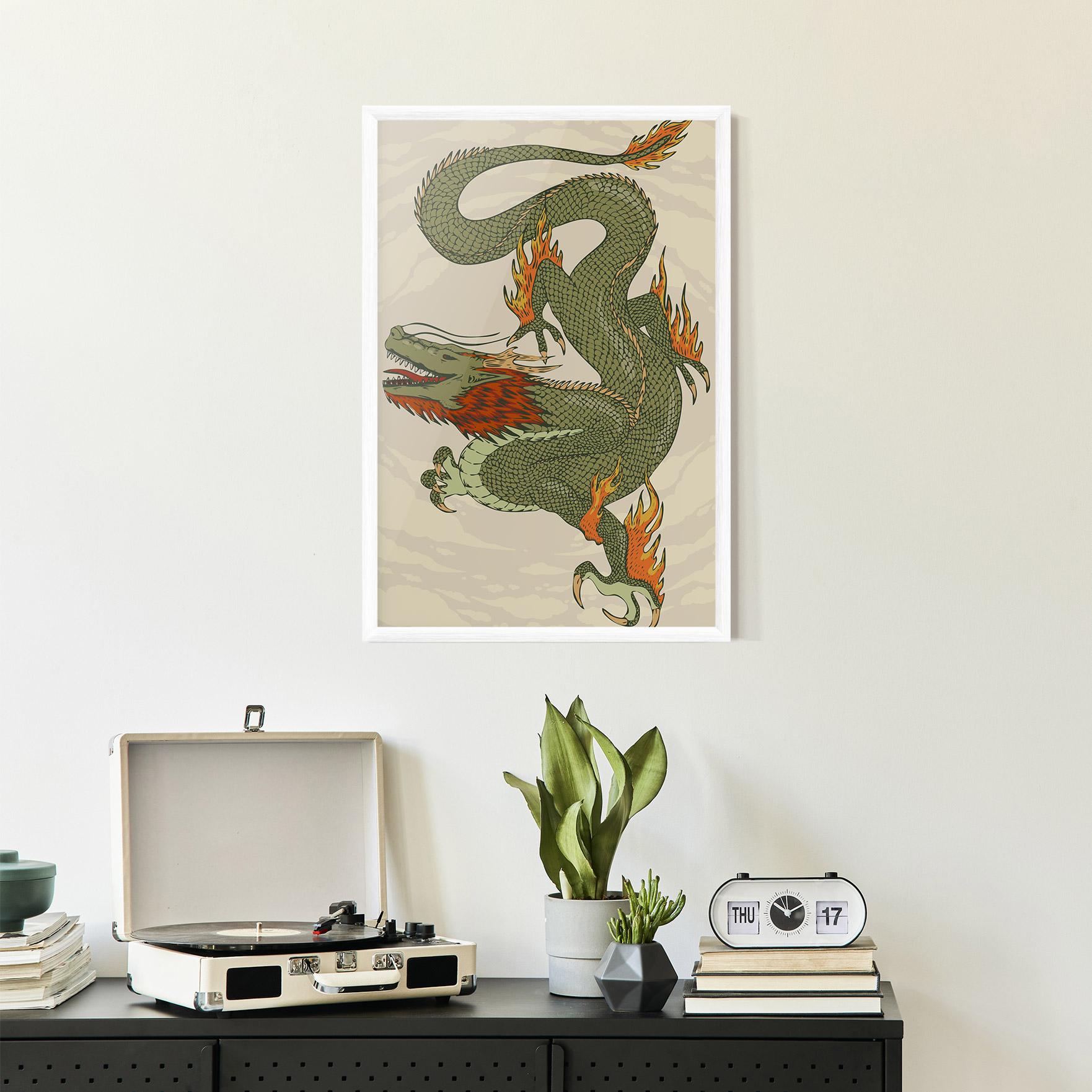 Keretezett Poszter Chinese Dragon Green mockup 2