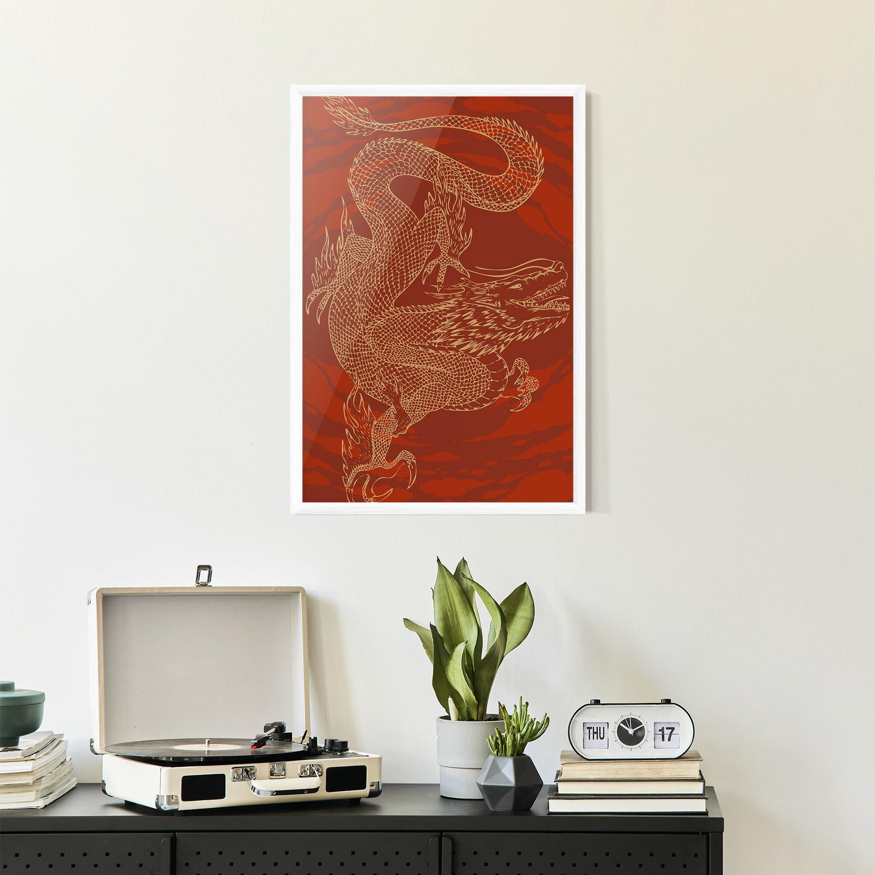 Keretezett Poszter Chinese Dragon Red mockup 2