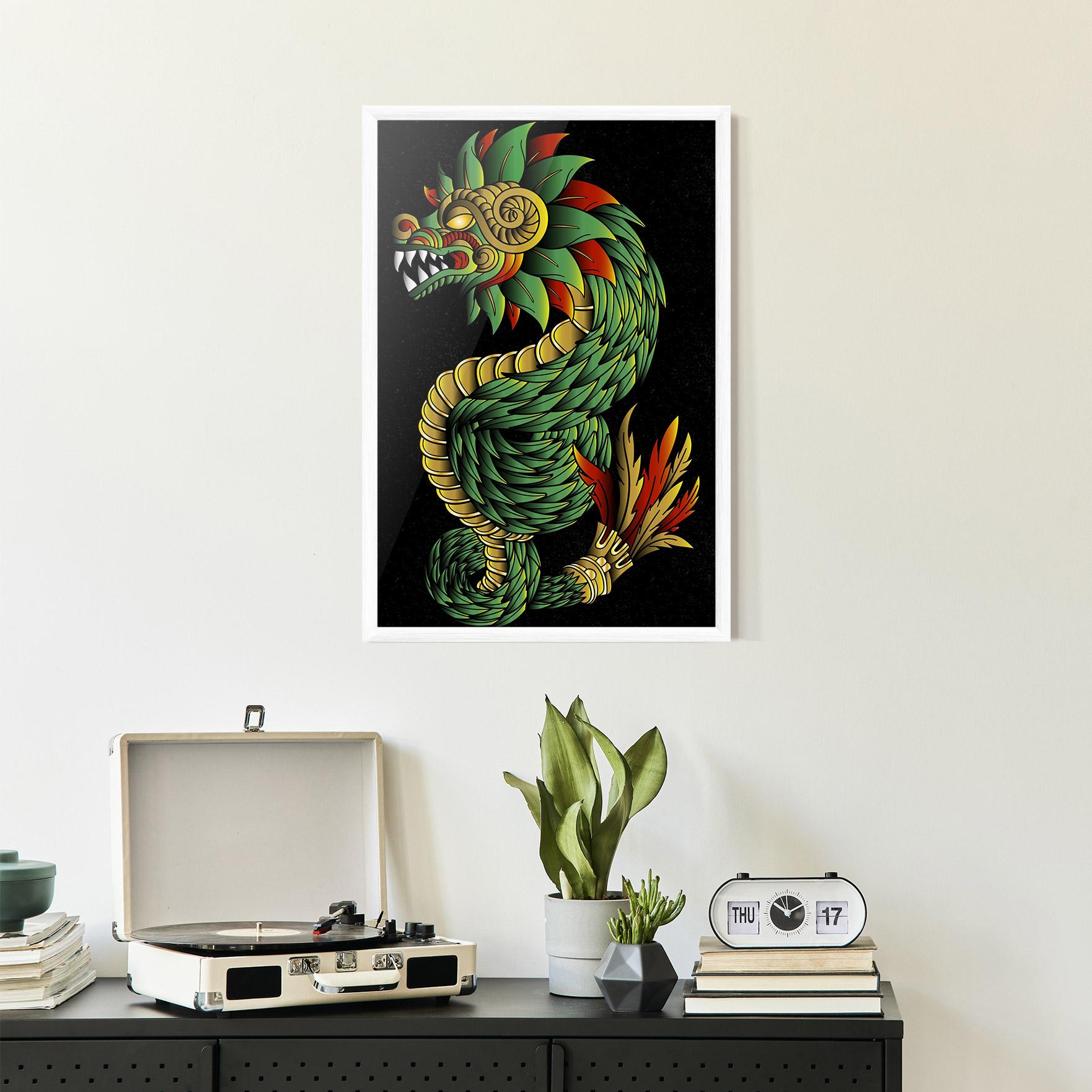 Keretezett Poszter Green Yellow Dragon mockup 2