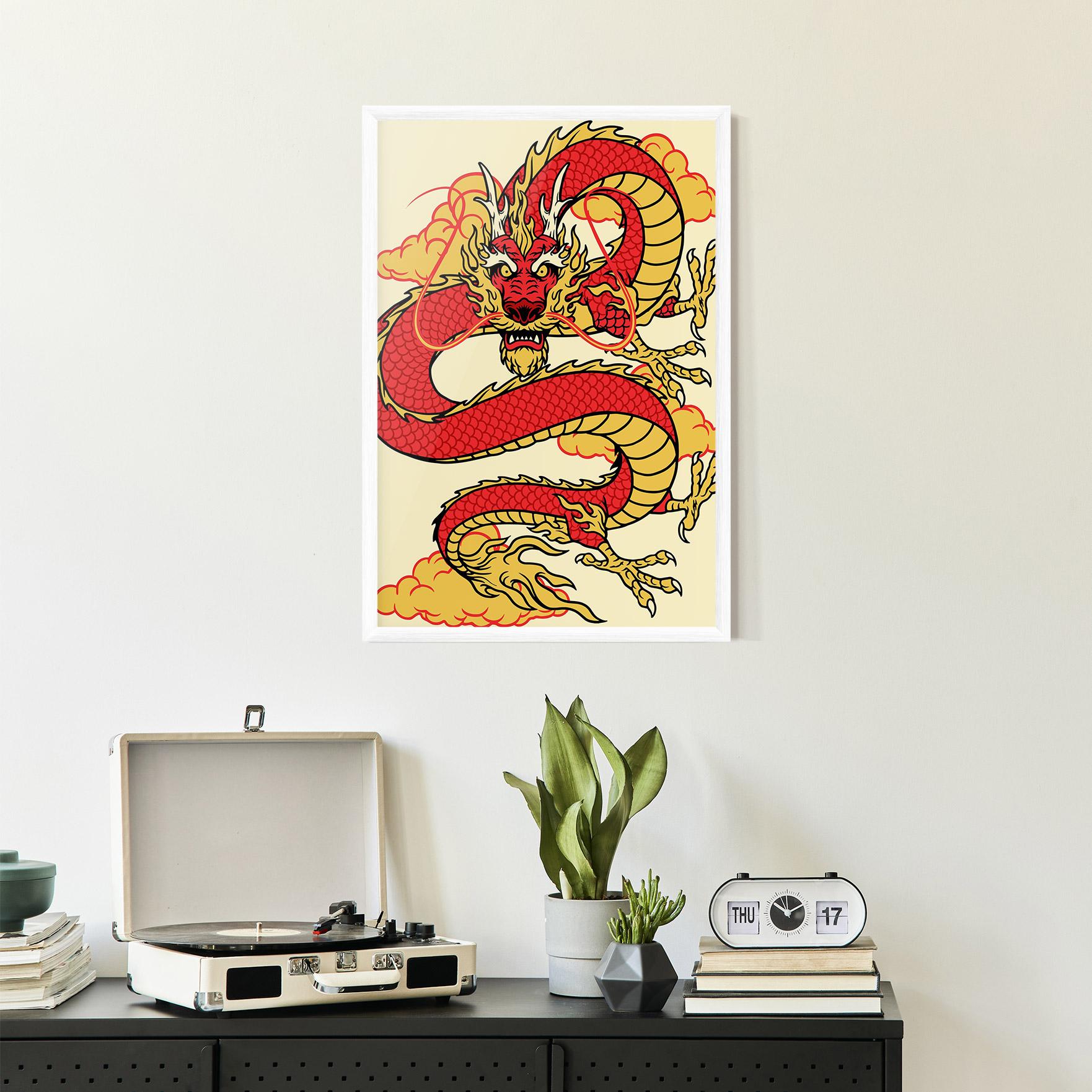 Keretezett Poszter Red Yellow Dragon mockup 2