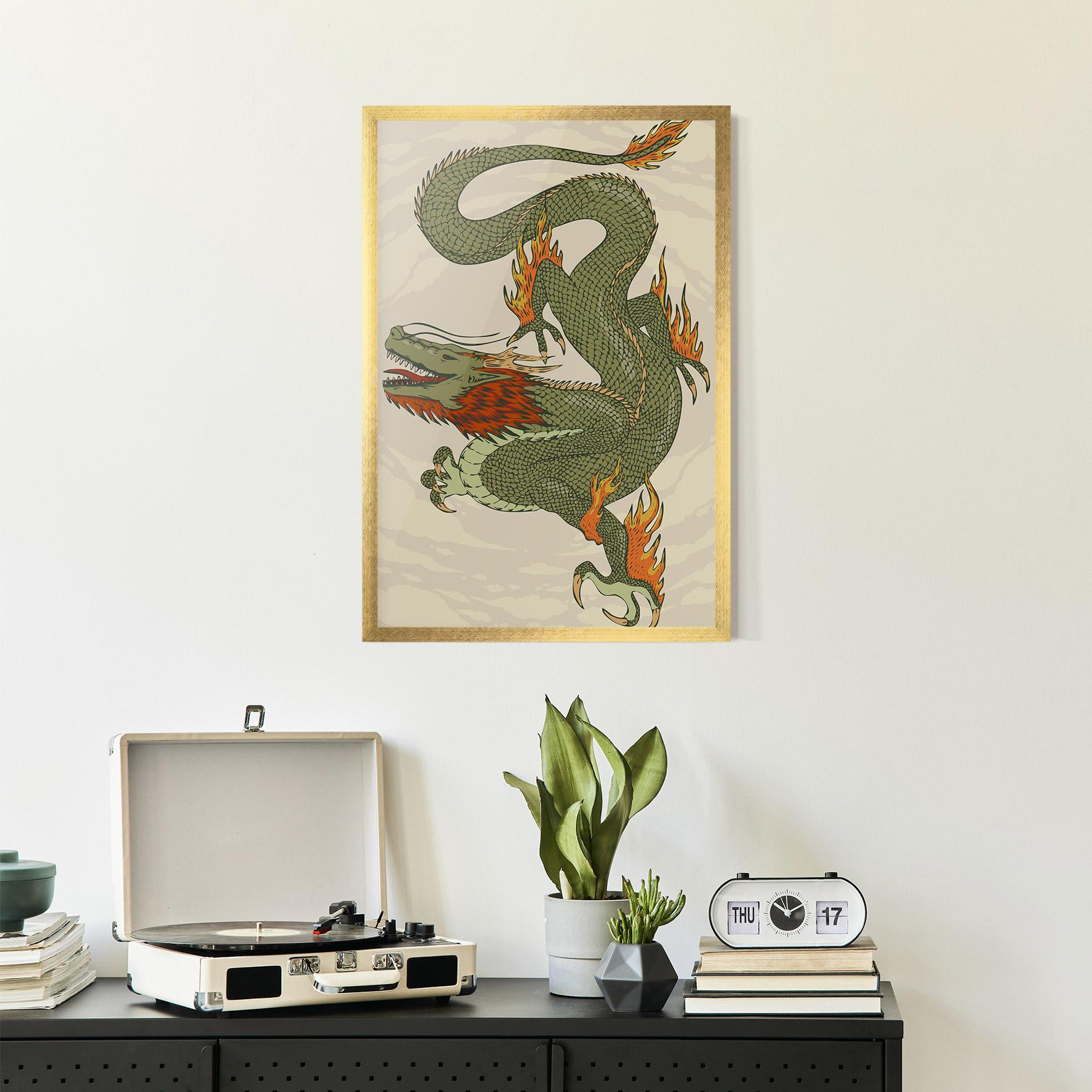 Keretezett Poszter Chinese Dragon Green mockup 2
