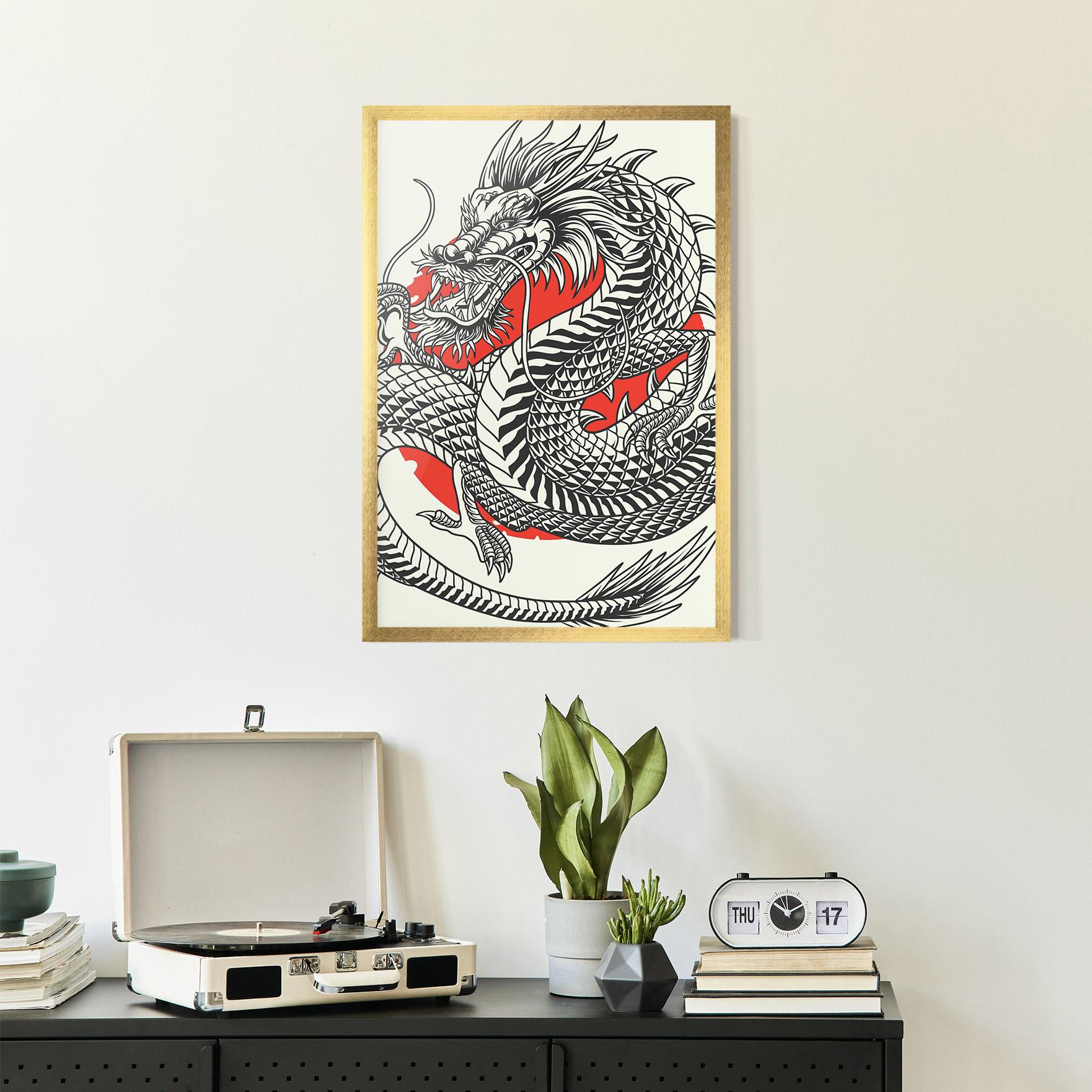 Keretezett Poszter Cream Grey Dragon mockup 2