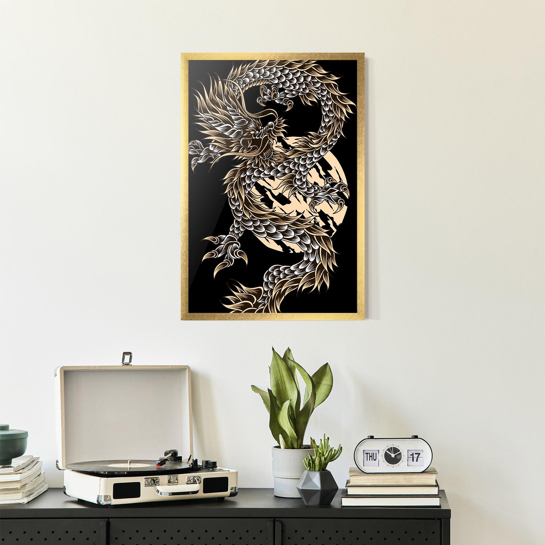 Keretezett Poszter Cream Moon Dragon mockup 2