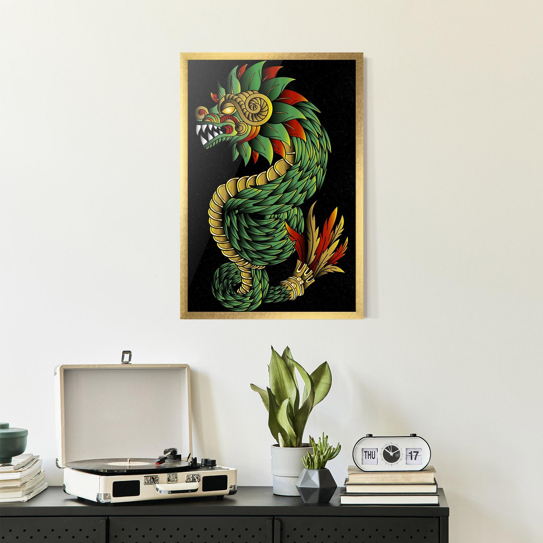 Keretezett Poszter Green Yellow Dragon mockup 2