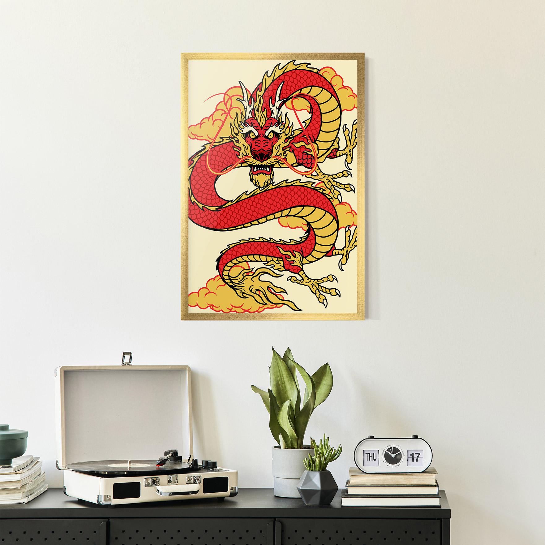 Keretezett Poszter Red Yellow Dragon mockup 2