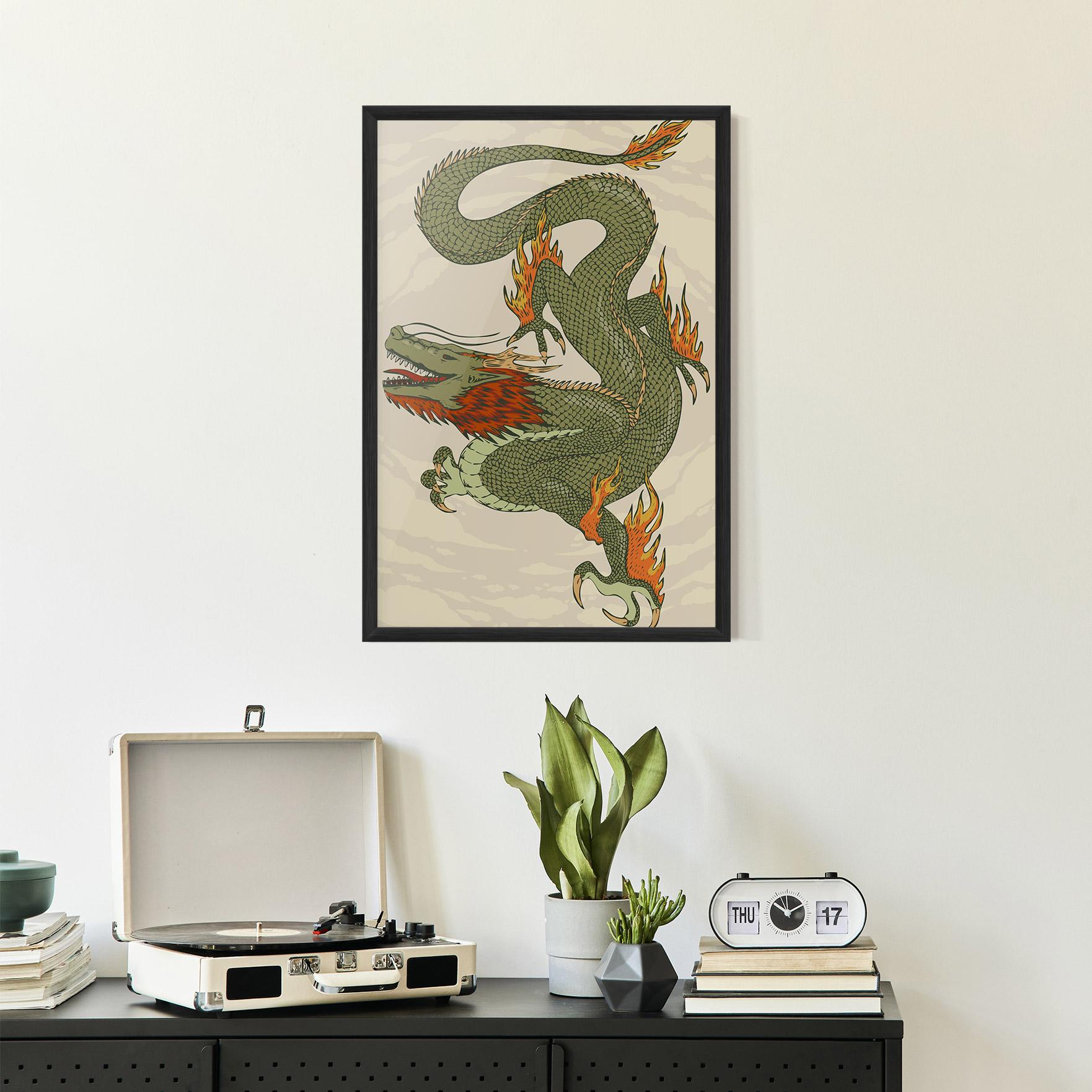 Keretezett Poszter Chinese Dragon Green mockup 2