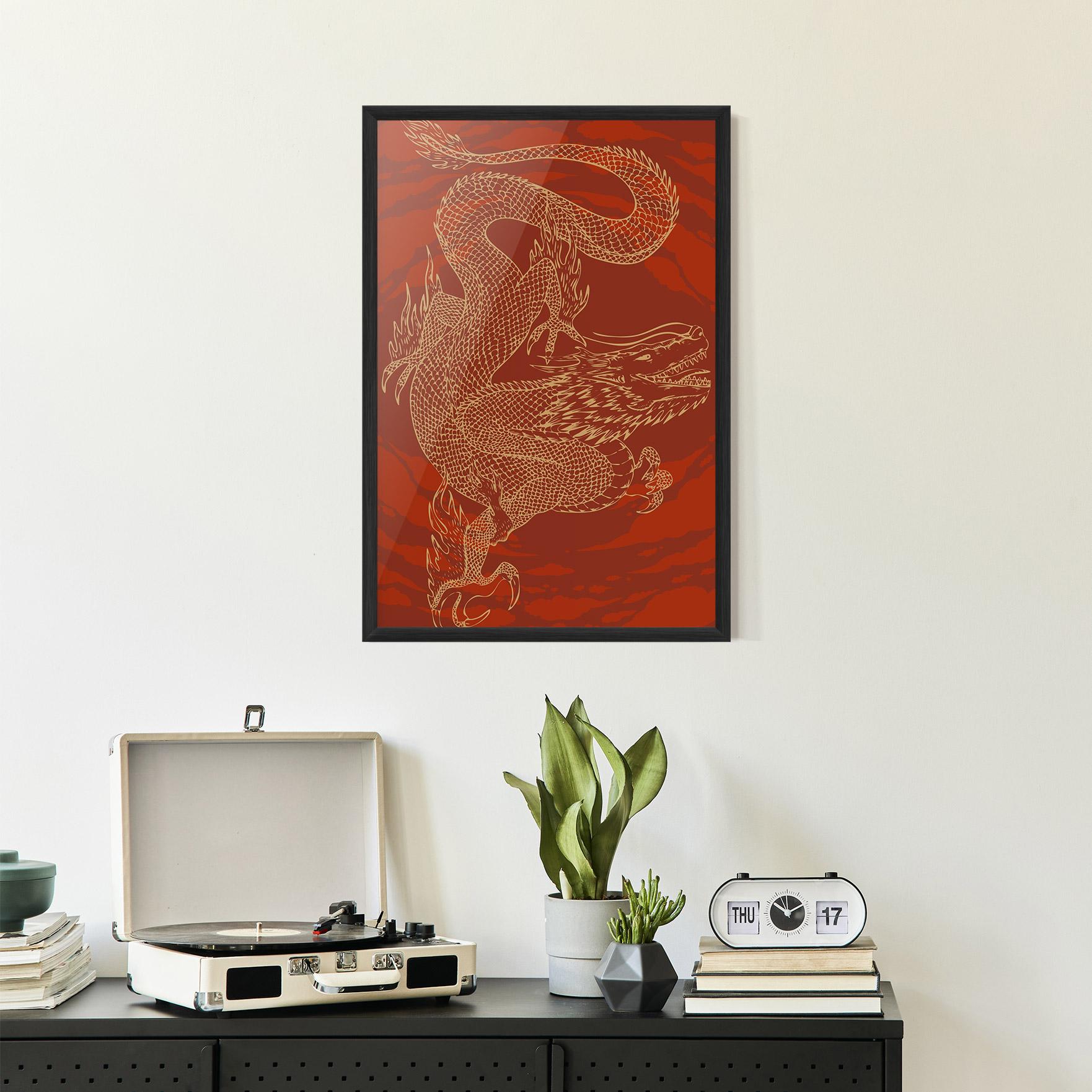 Keretezett Poszter Chinese Dragon Red mockup 2