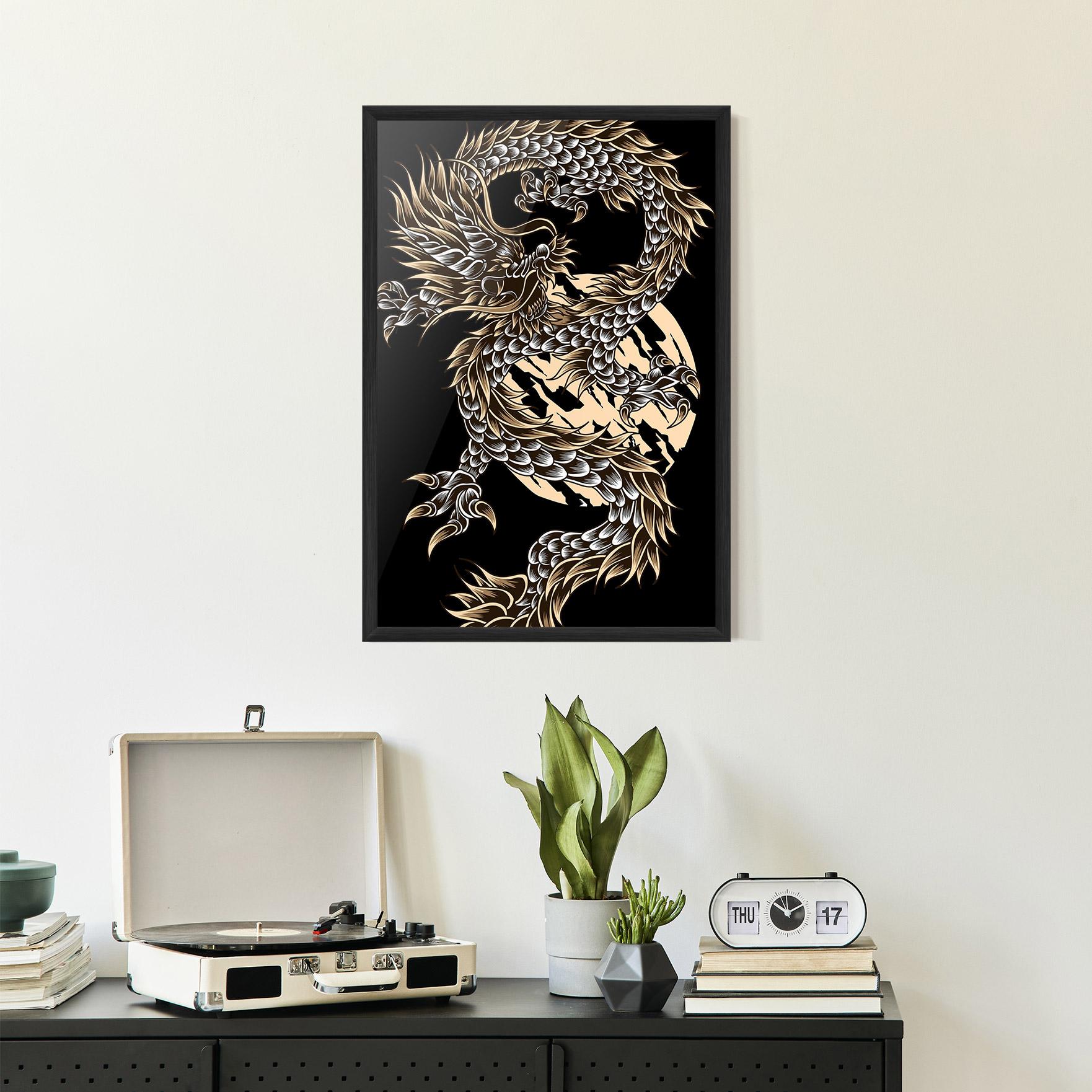 Keretezett Poszter Cream Moon Dragon mockup 2