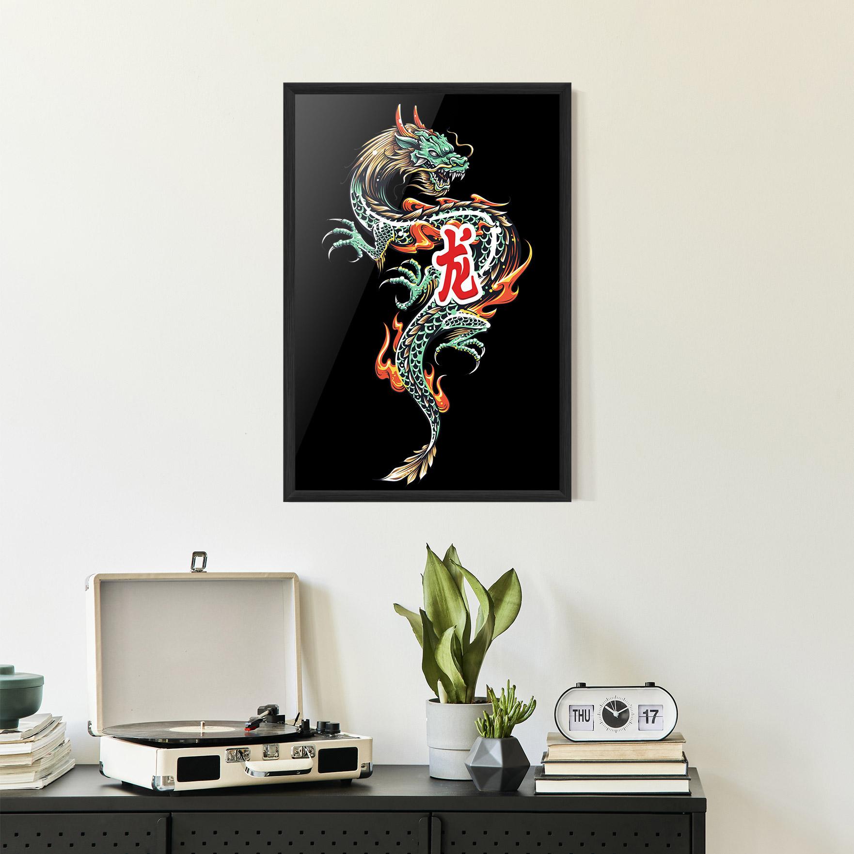 Keretezett Poszter Green Fire Dragon mockup 2