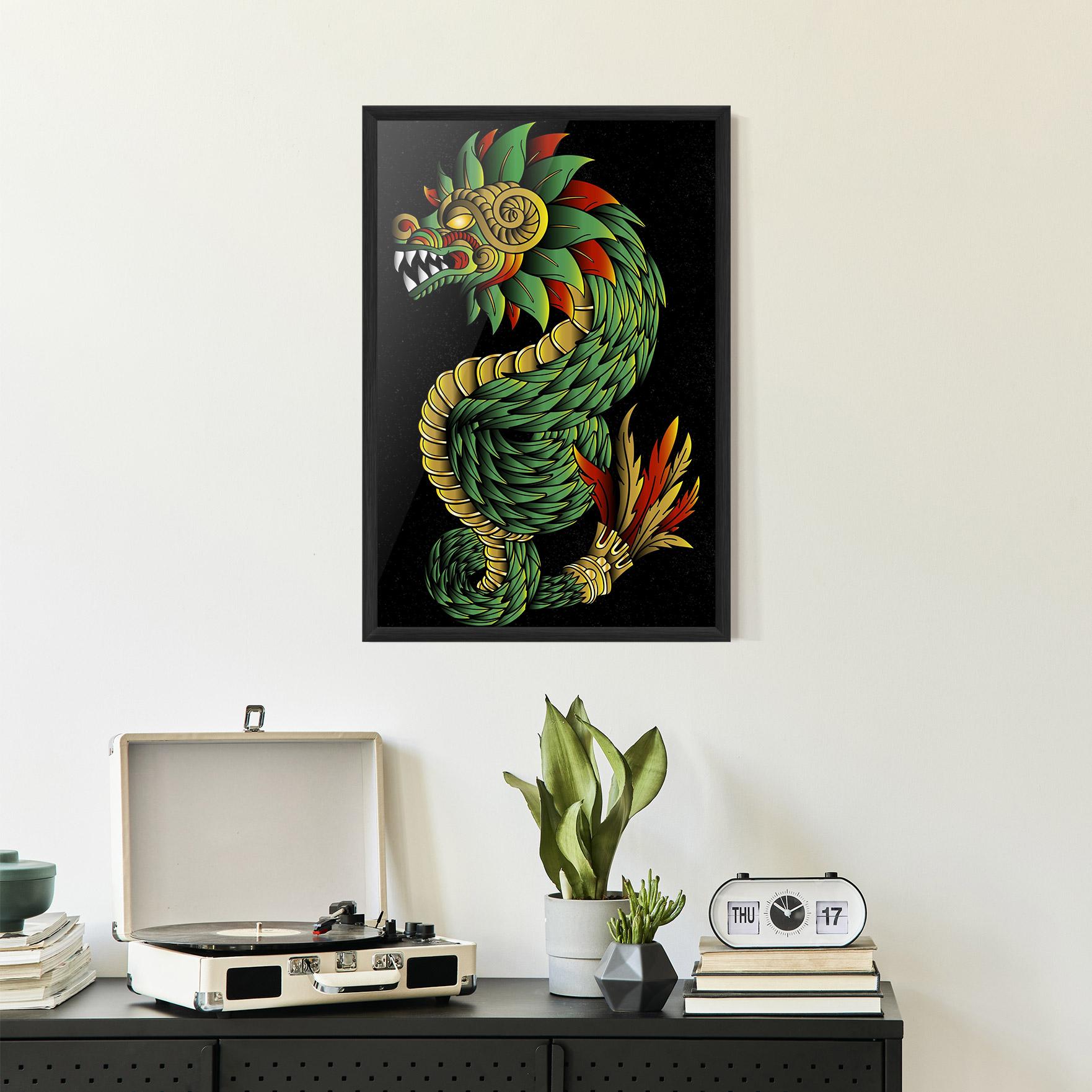 Keretezett Poszter Green Yellow Dragon mockup 2