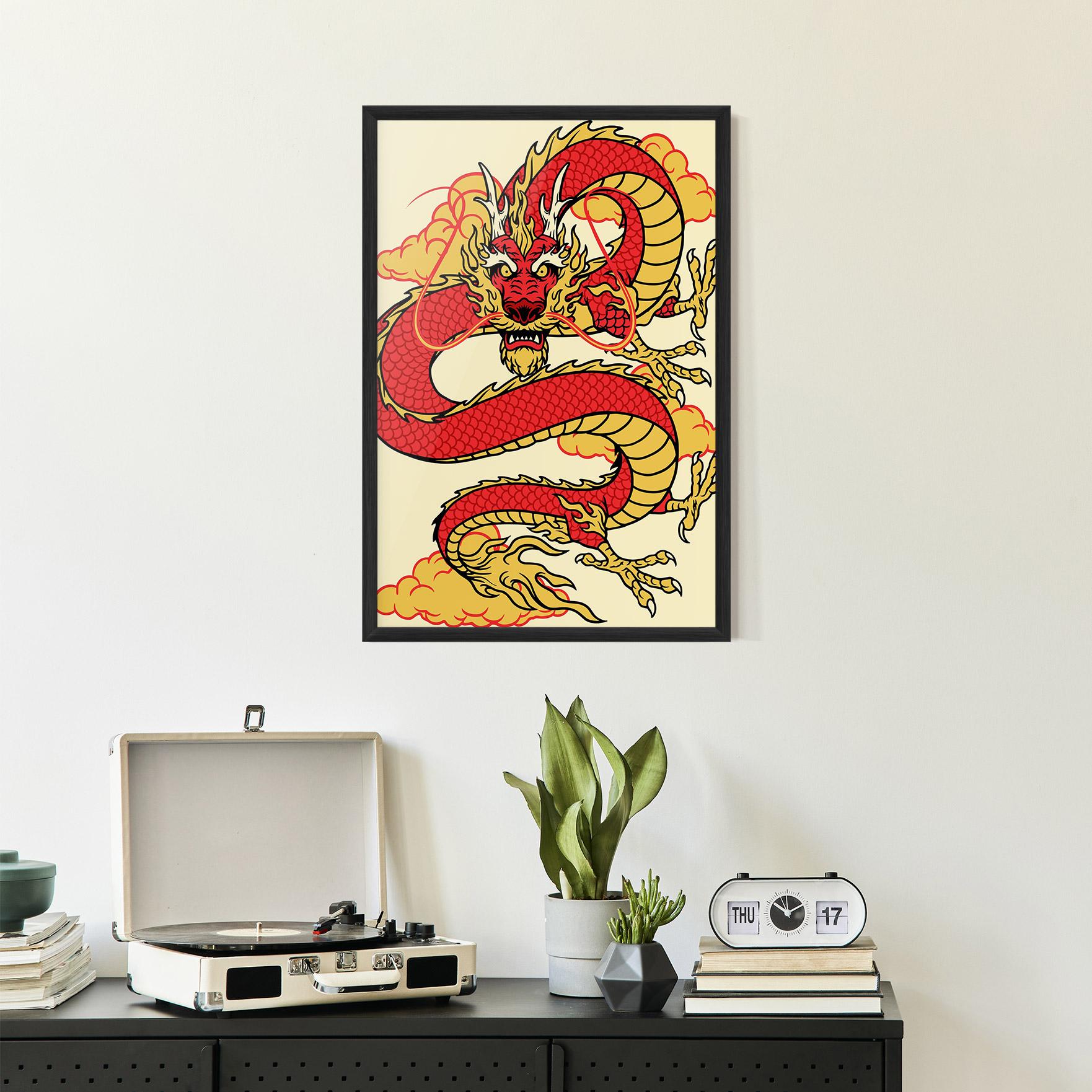 Keretezett Poszter Red Yellow Dragon mockup 2