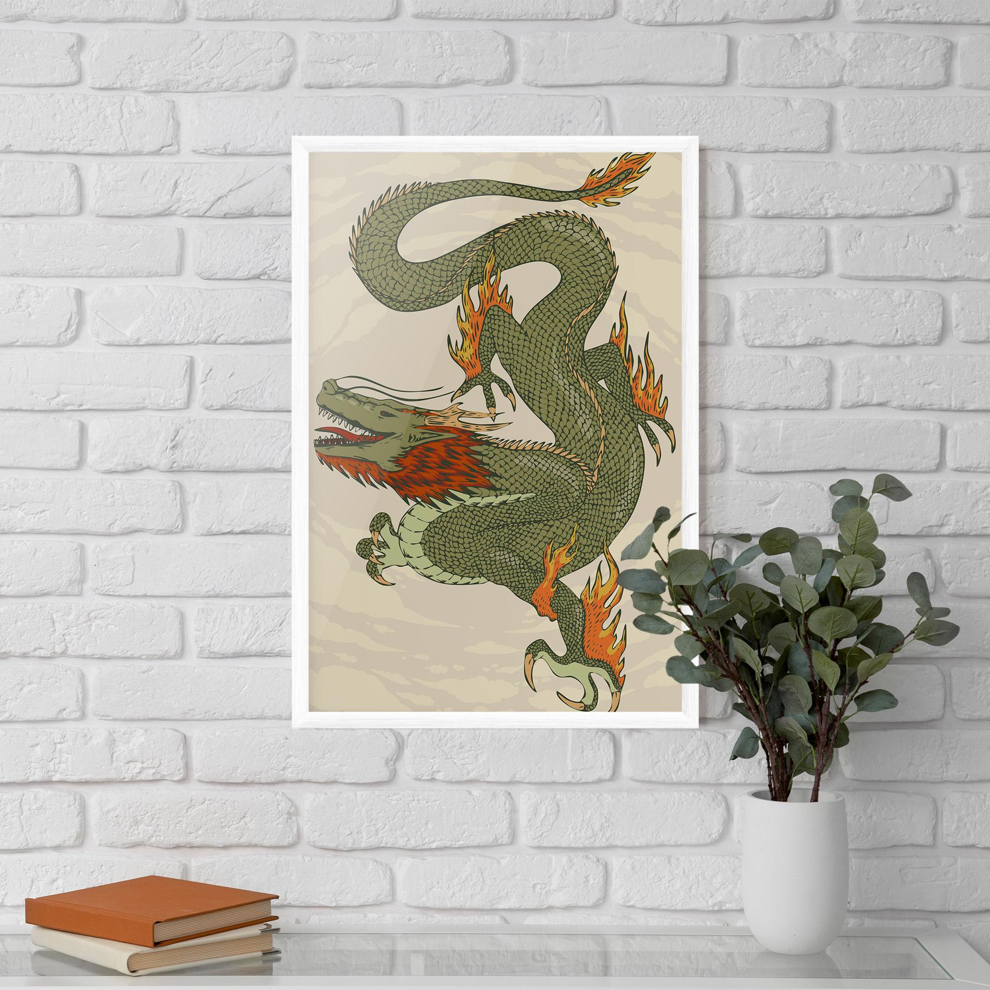 Keretezett Poszter Chinese Dragon Green mockup 5