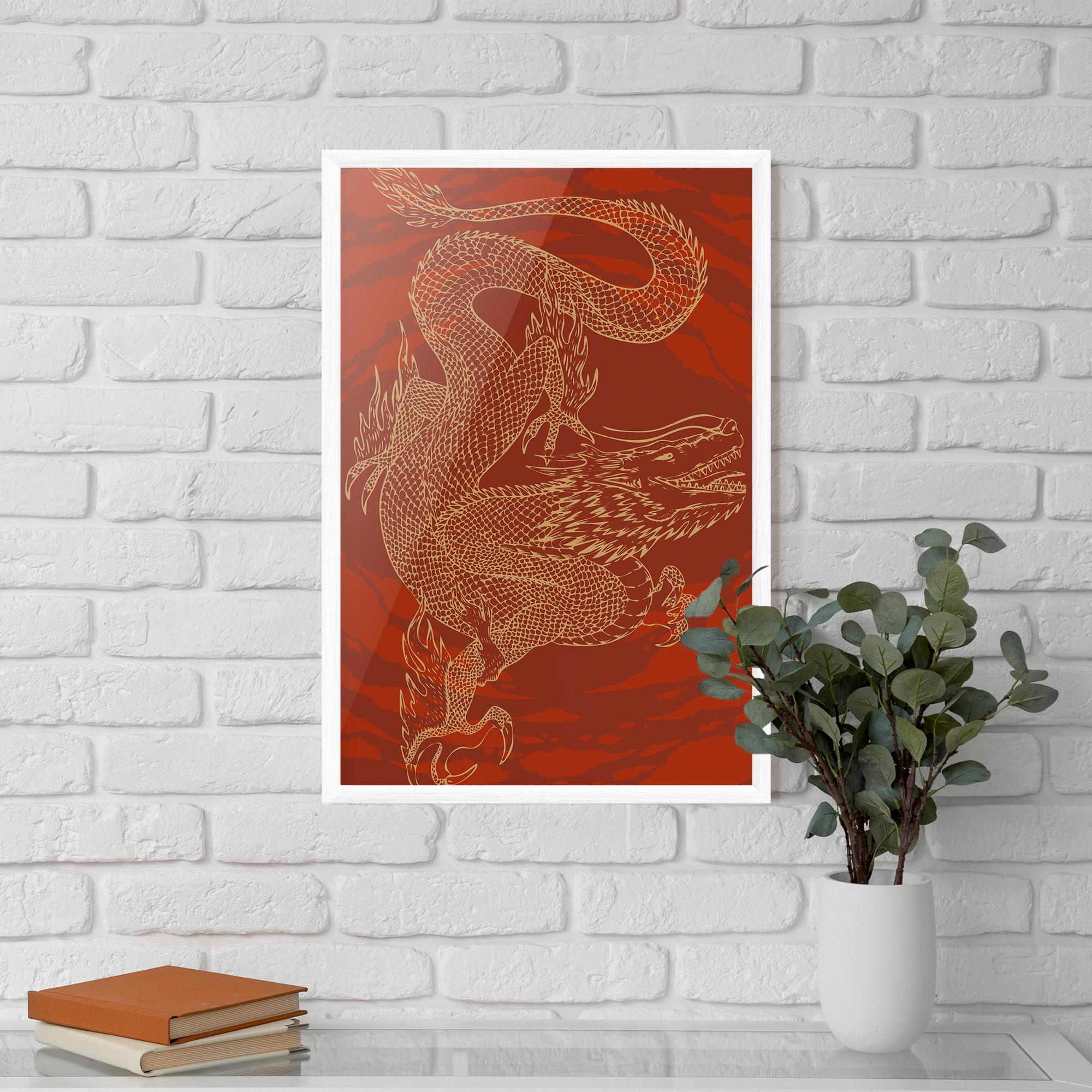 Keretezett Poszter Chinese Dragon Red mockup 5