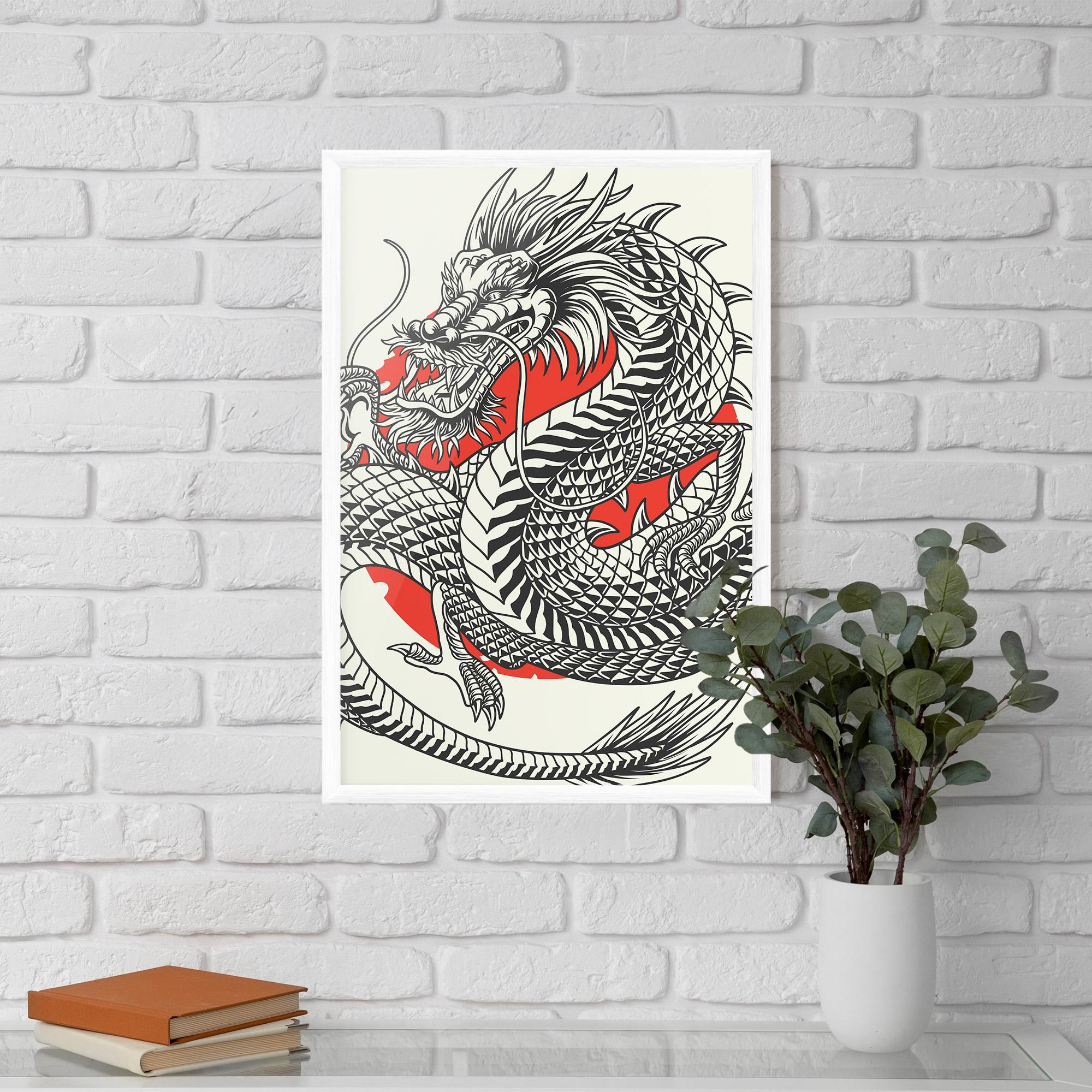 Keretezett Poszter Cream Grey Dragon mockup 5