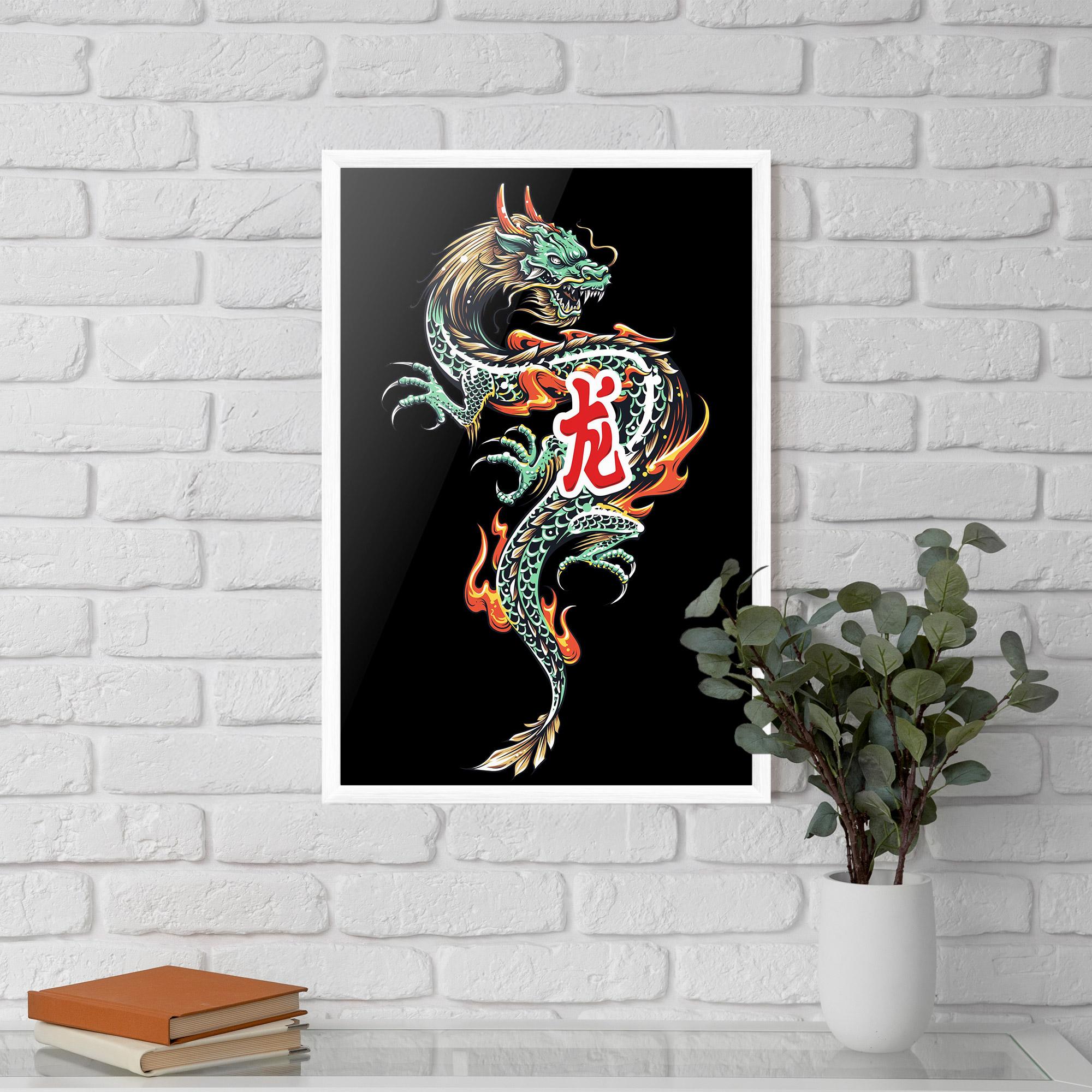 Keretezett Poszter Green Fire Dragon mockup 5