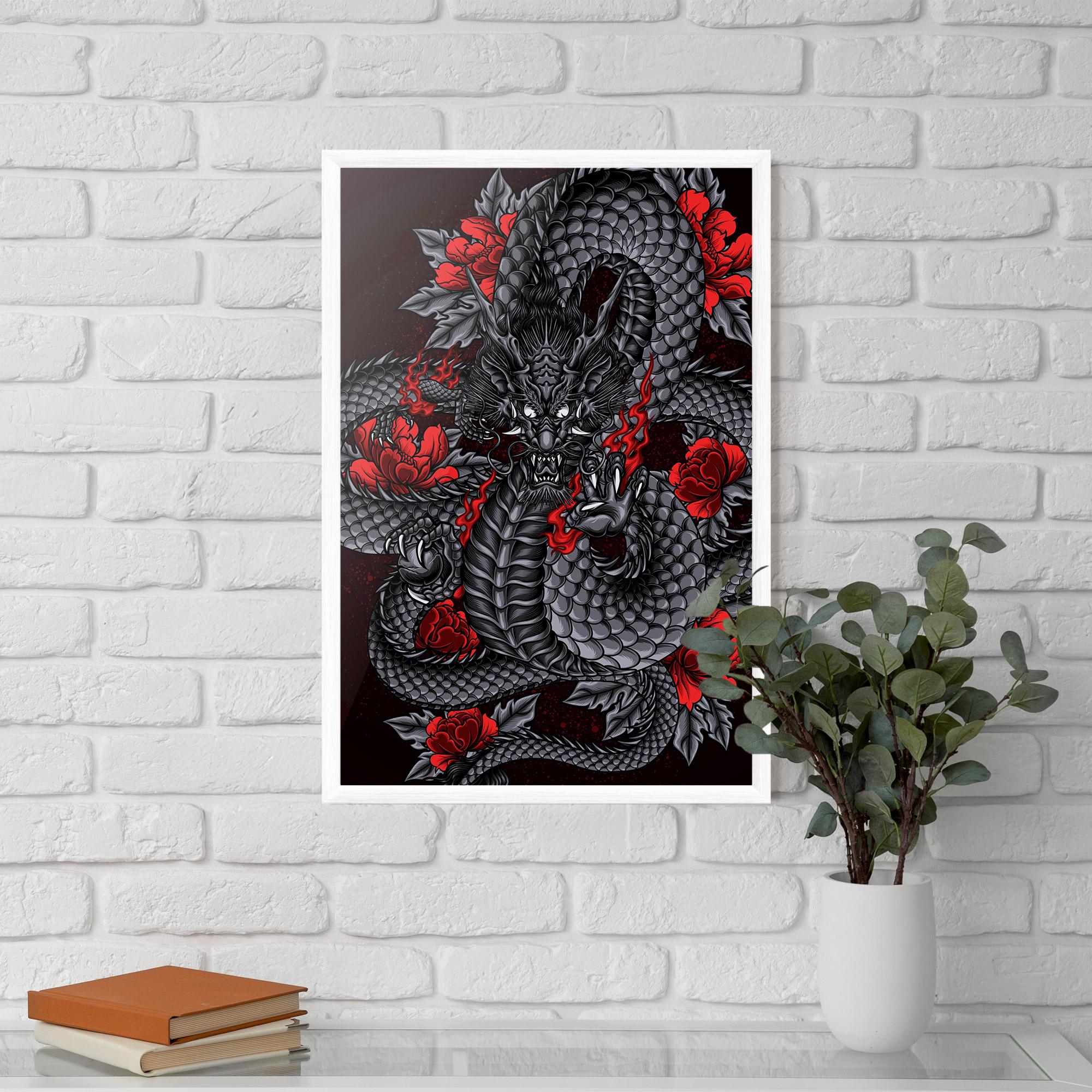 Keretezett Poszter Red Flower Dragon mockup 5