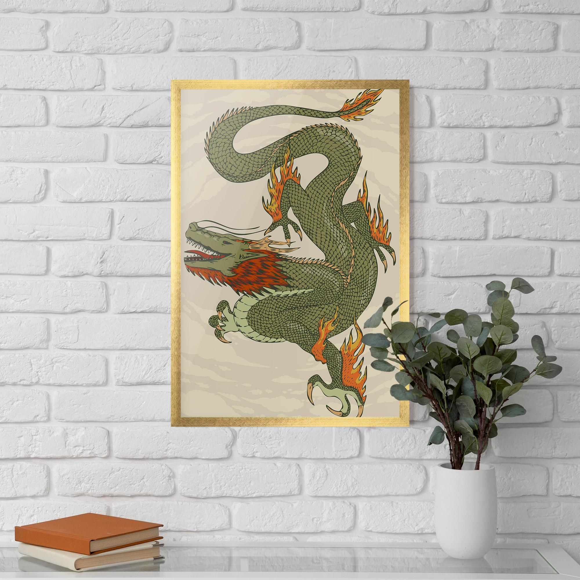 Keretezett Poszter Chinese Dragon Green mockup 5
