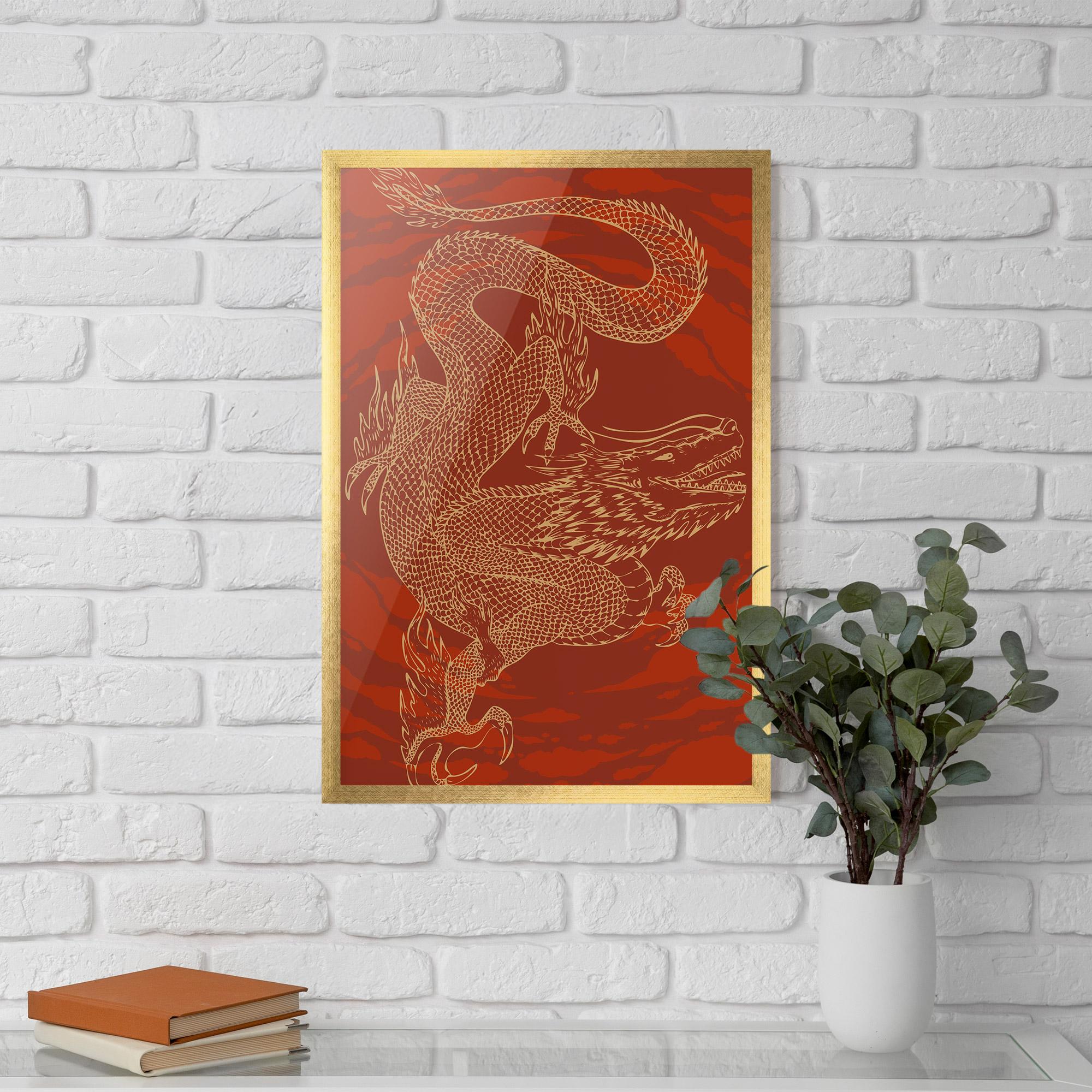 Keretezett Poszter Chinese Dragon Red mockup 5