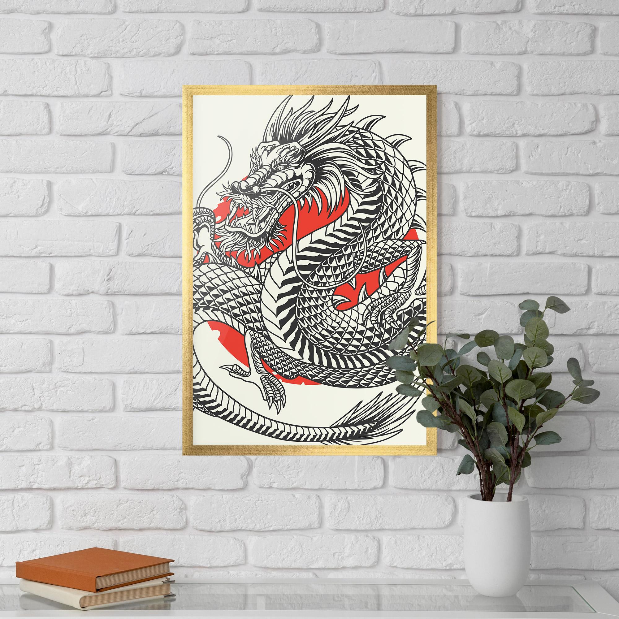 Keretezett Poszter Cream Grey Dragon mockup 5