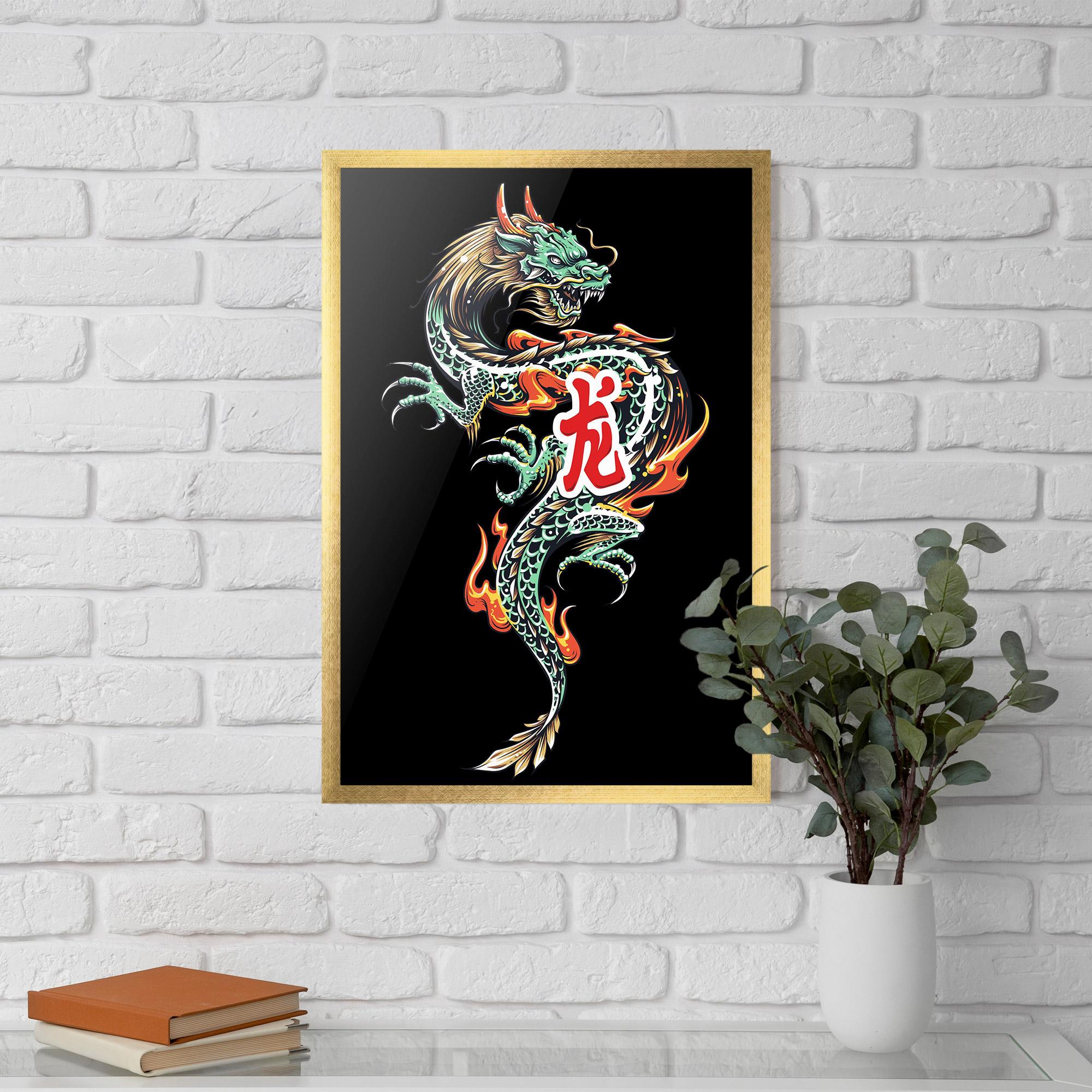 Keretezett Poszter Green Fire Dragon mockup 5
