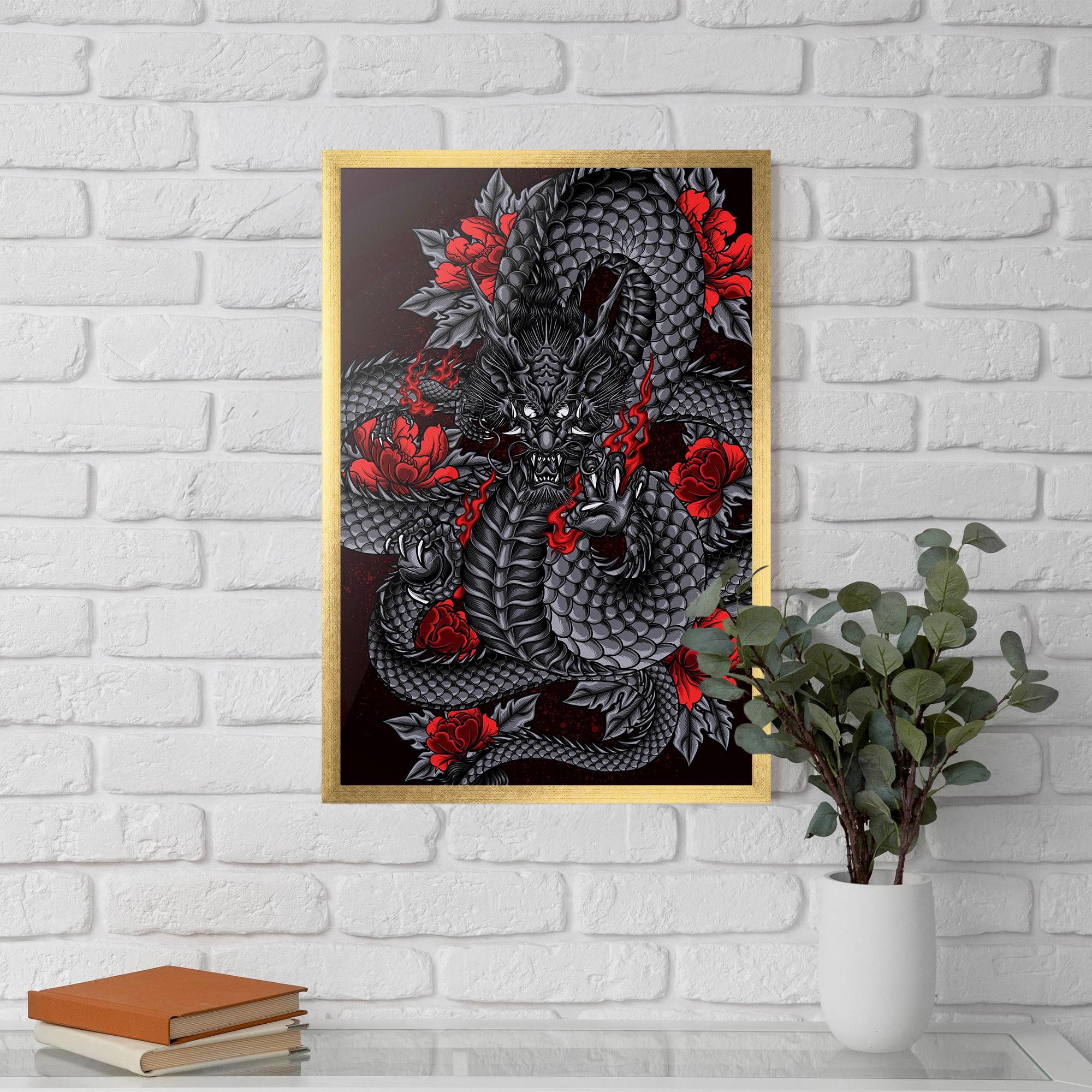 Keretezett Poszter Red Flower Dragon mockup 5