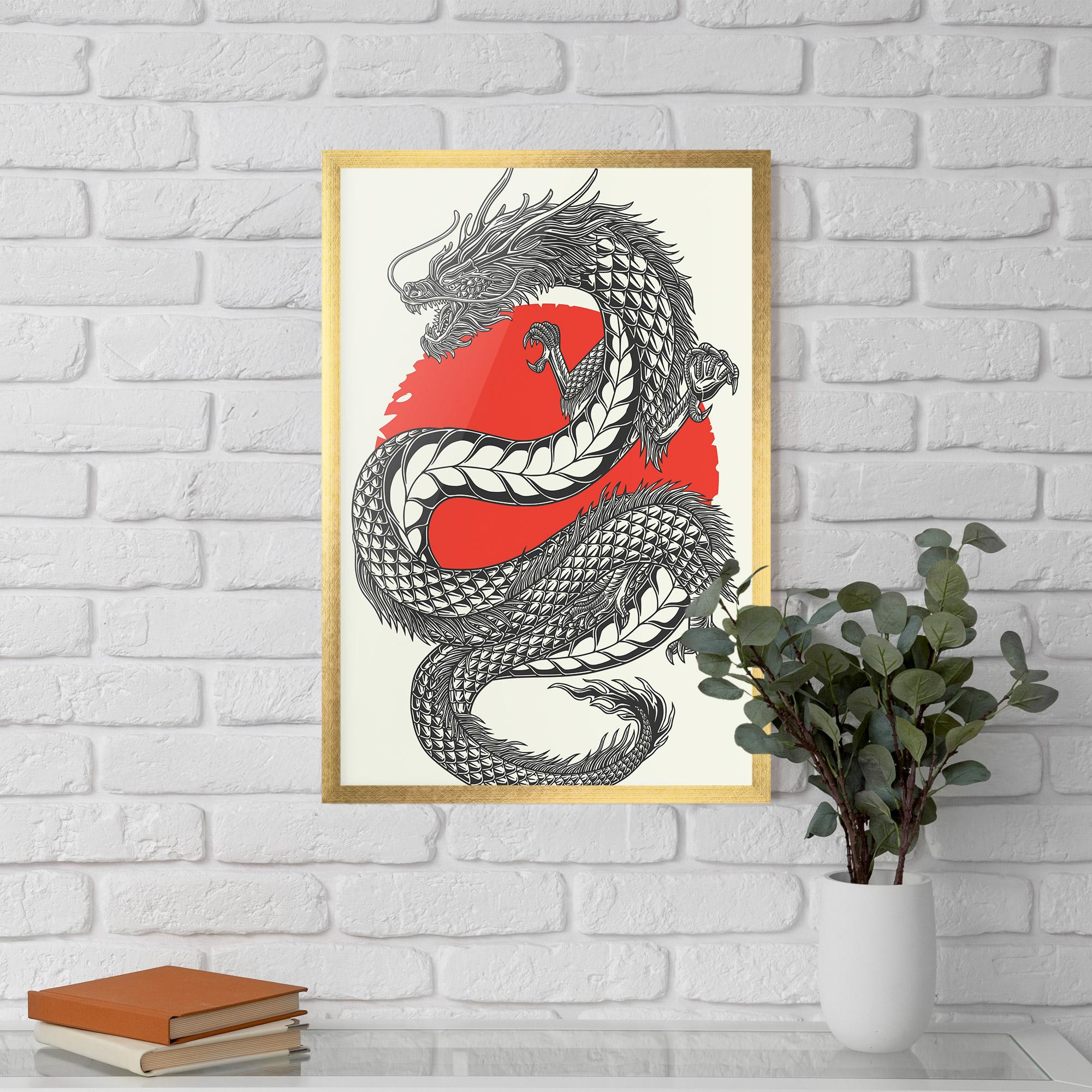 Keretezett Poszter Red Moon Dragon mockup 5