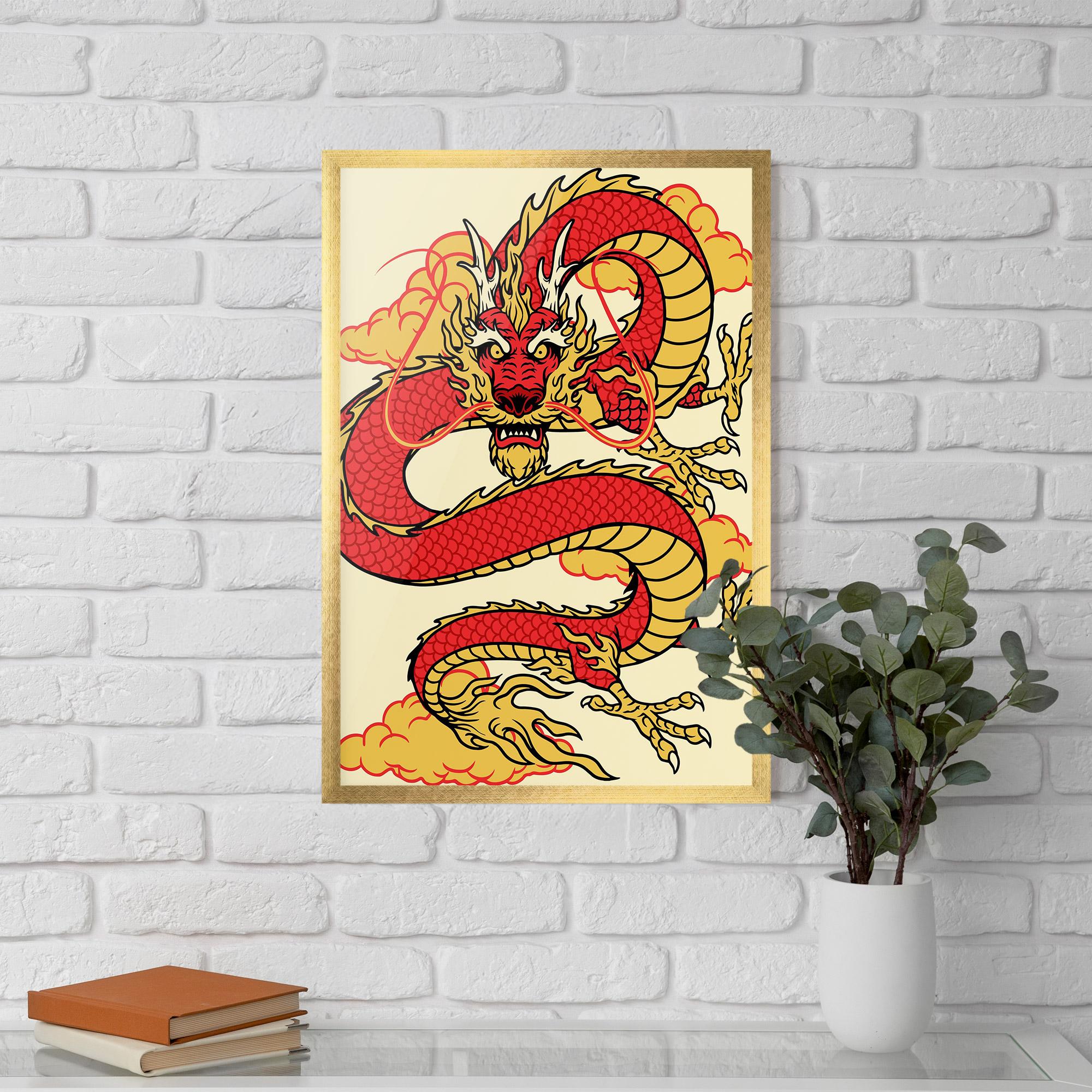 Keretezett Poszter Red Yellow Dragon mockup 5