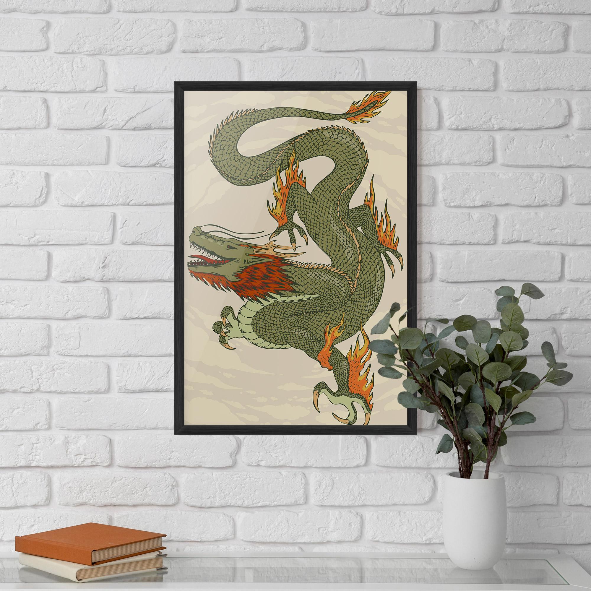 Keretezett Poszter Chinese Dragon Green mockup 5