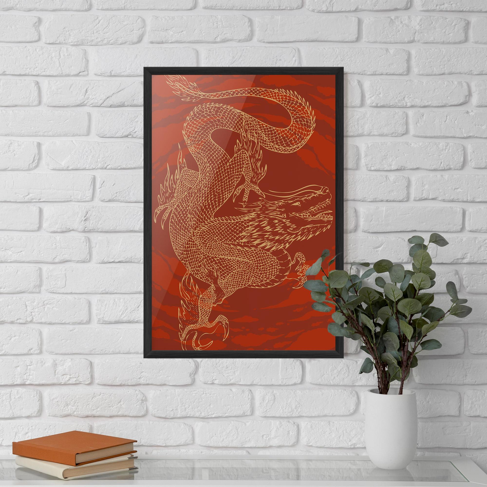 Keretezett Poszter Chinese Dragon Red mockup 5