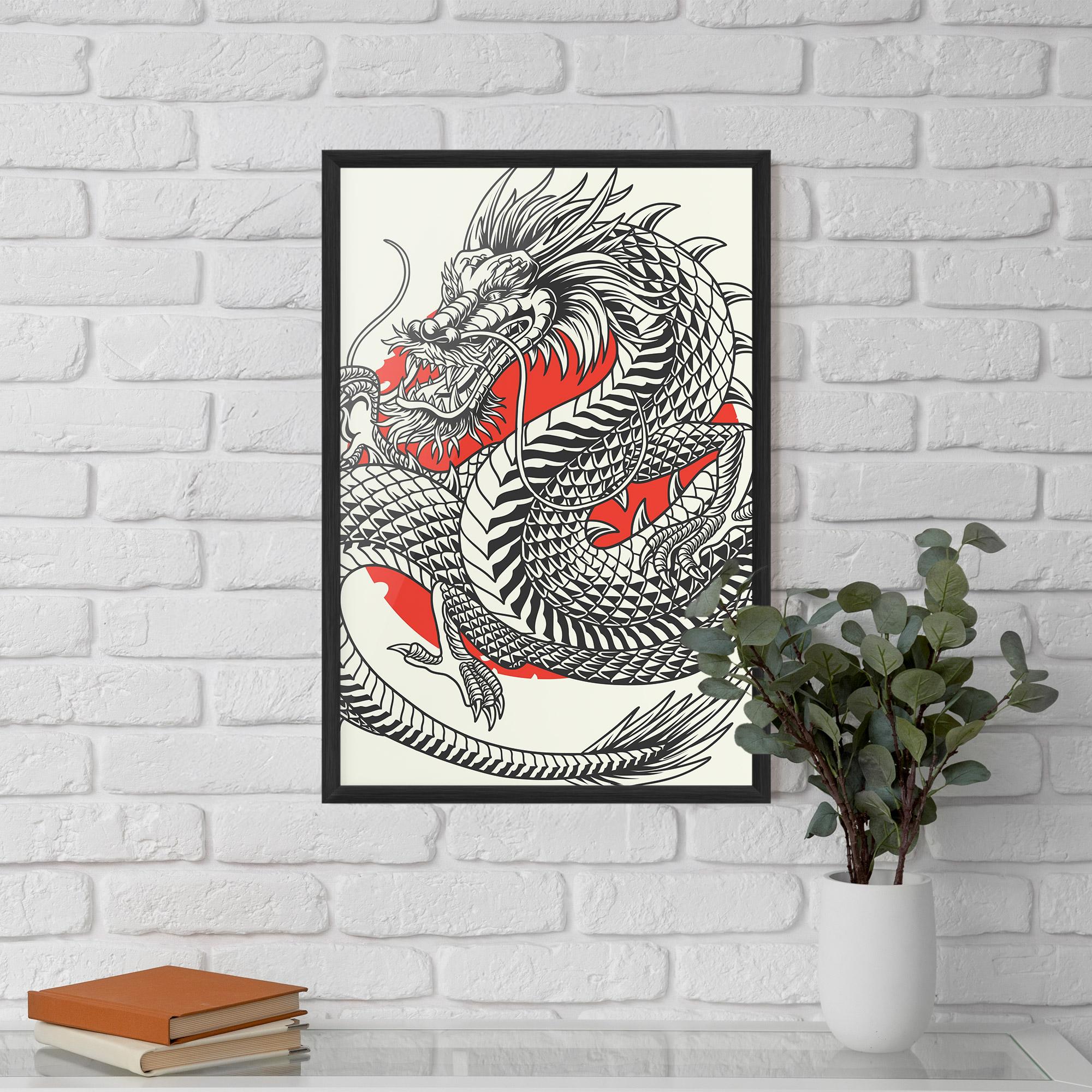 Keretezett Poszter Cream Grey Dragon mockup 5