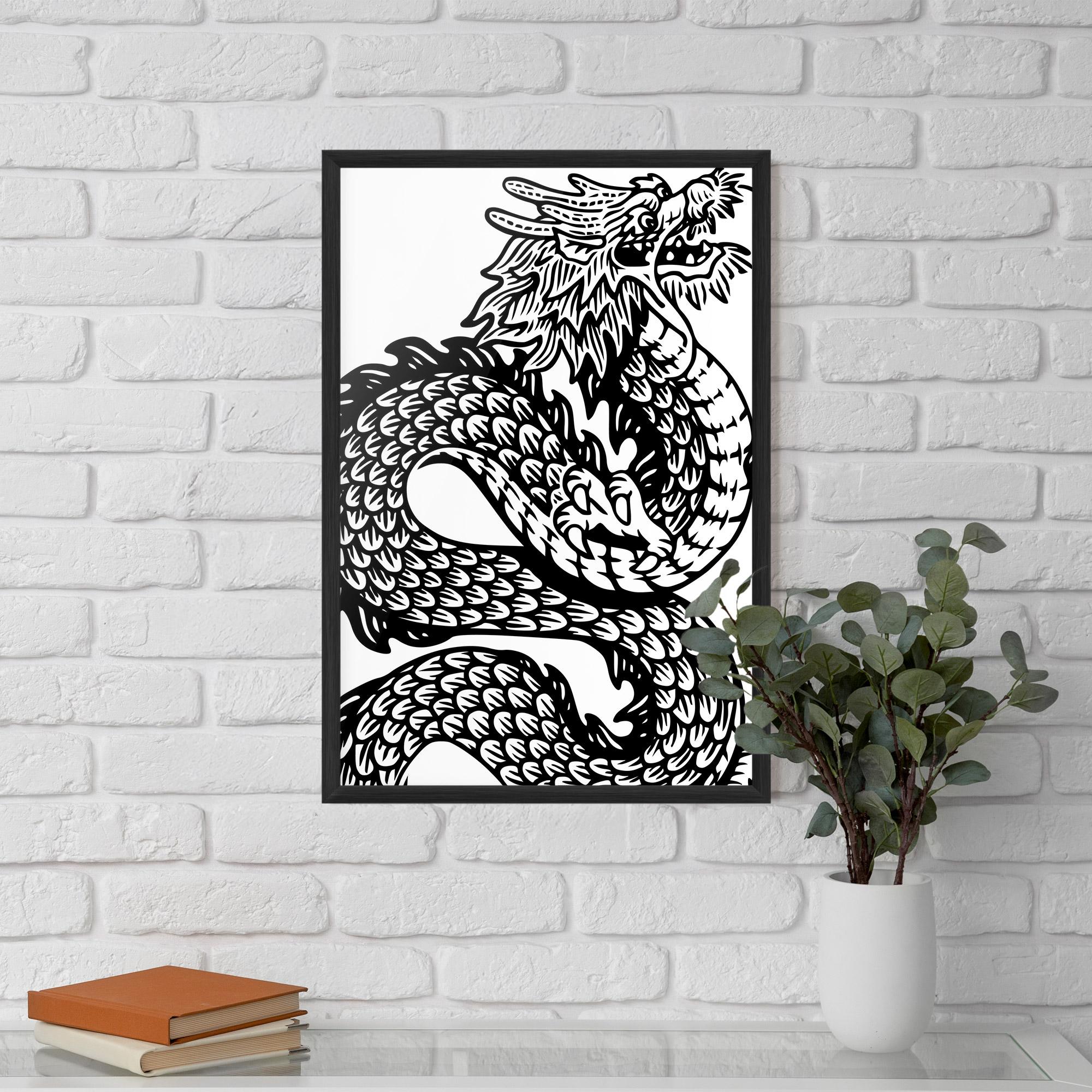 Keretezett Poszter Dragon Black Line mockup 5