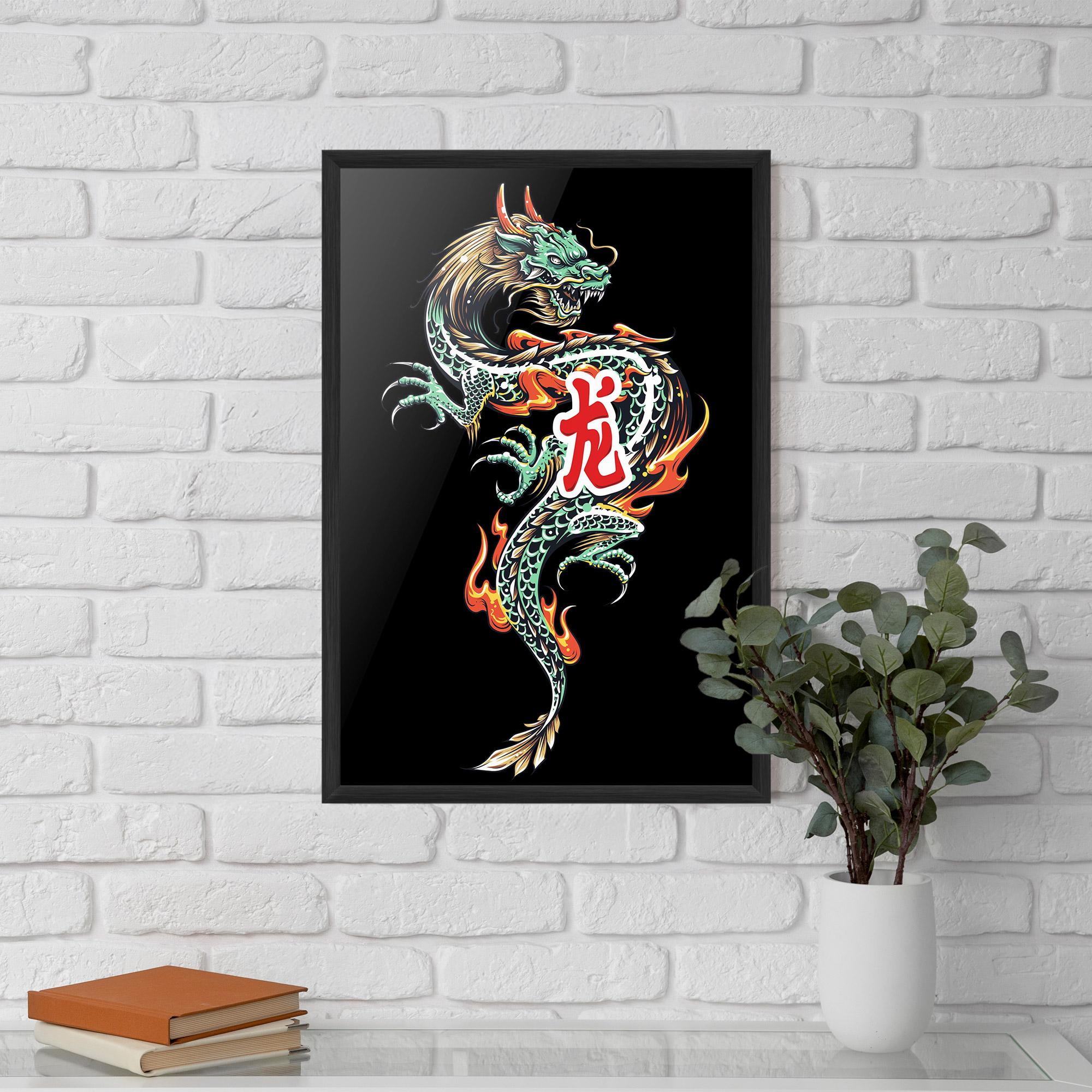 Keretezett Poszter Green Fire Dragon mockup 5
