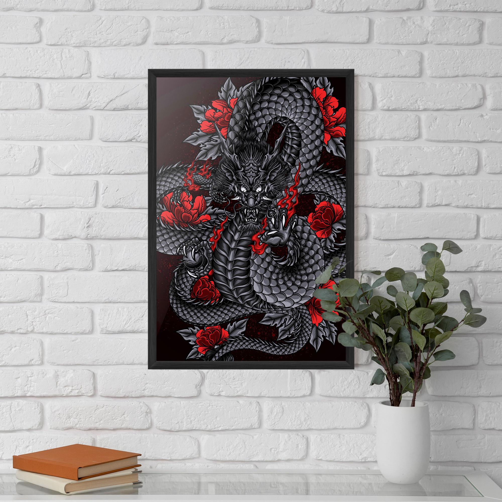 Keretezett Poszter Red Flower Dragon mockup 5