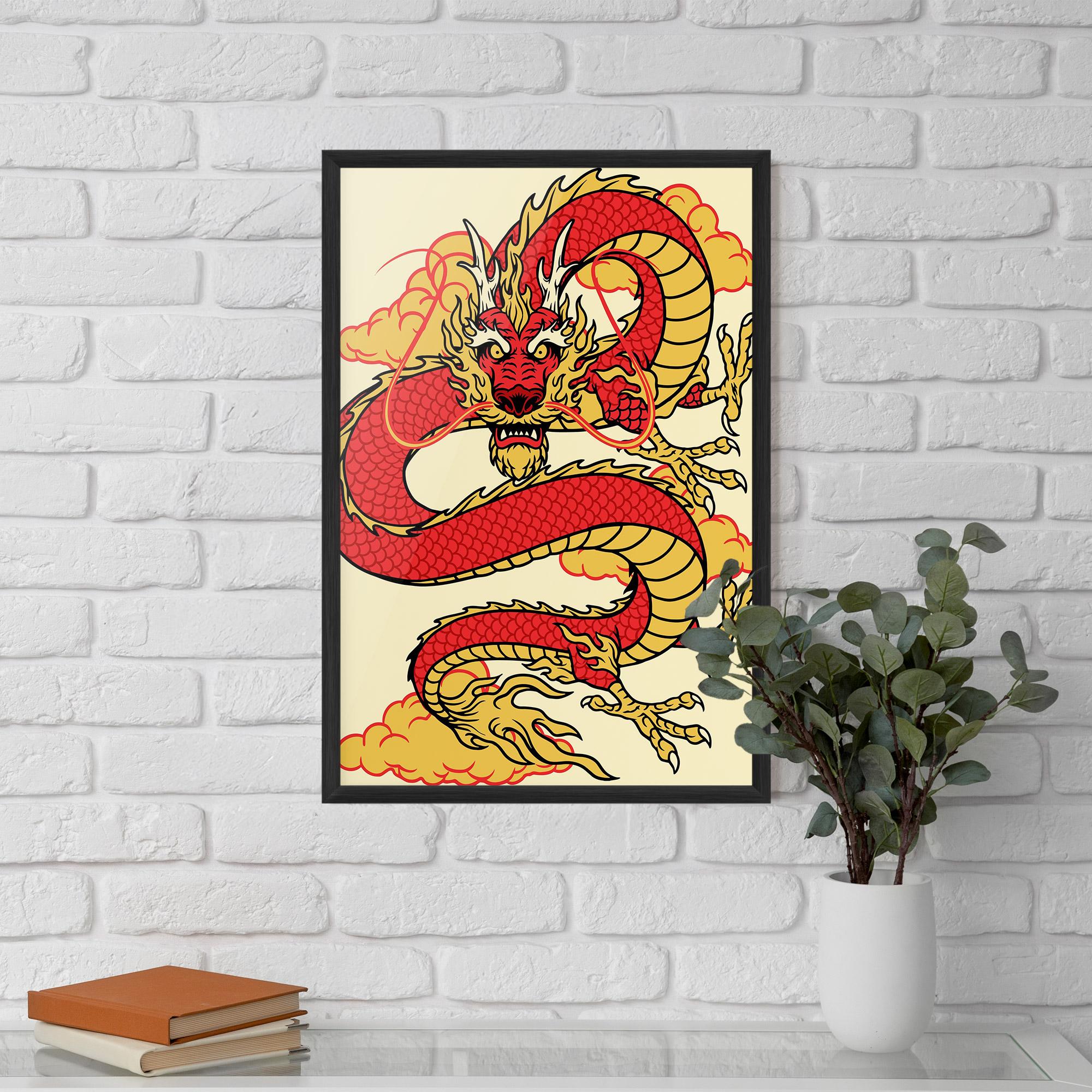 Keretezett Poszter Red Yellow Dragon mockup 5