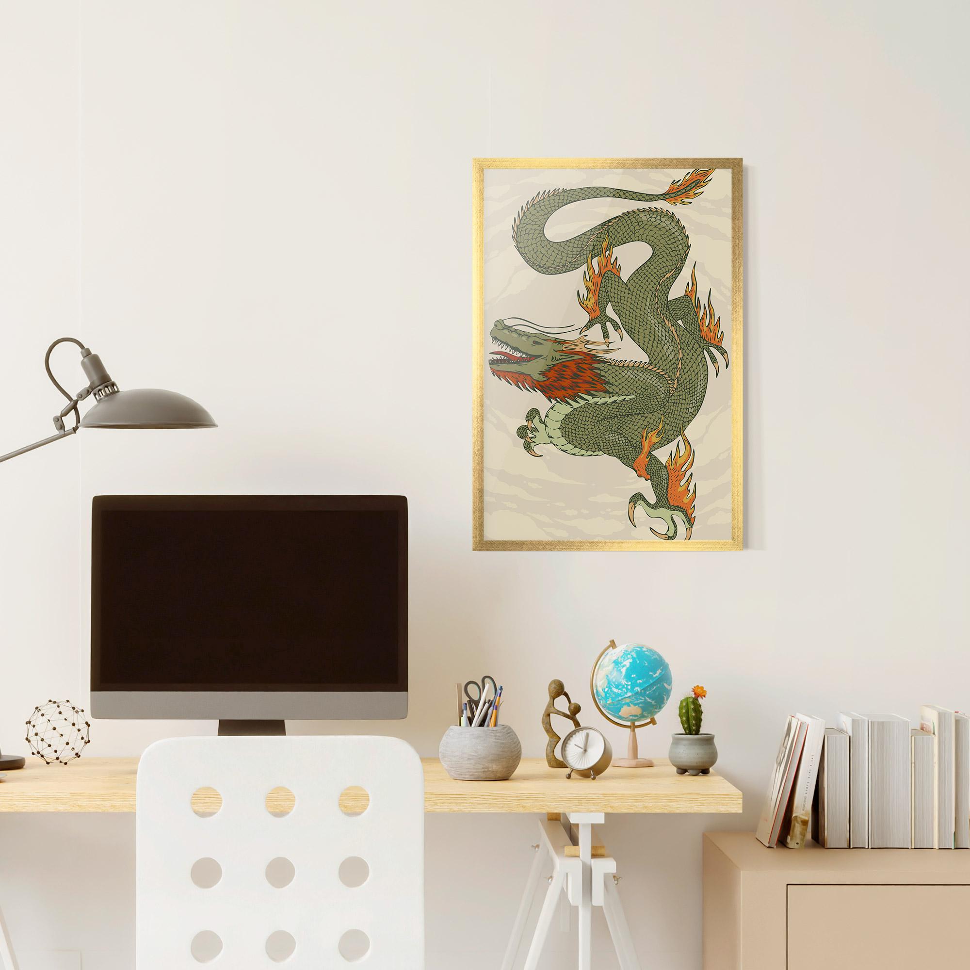 Keretezett Poszter Chinese Dragon Green mockup 6