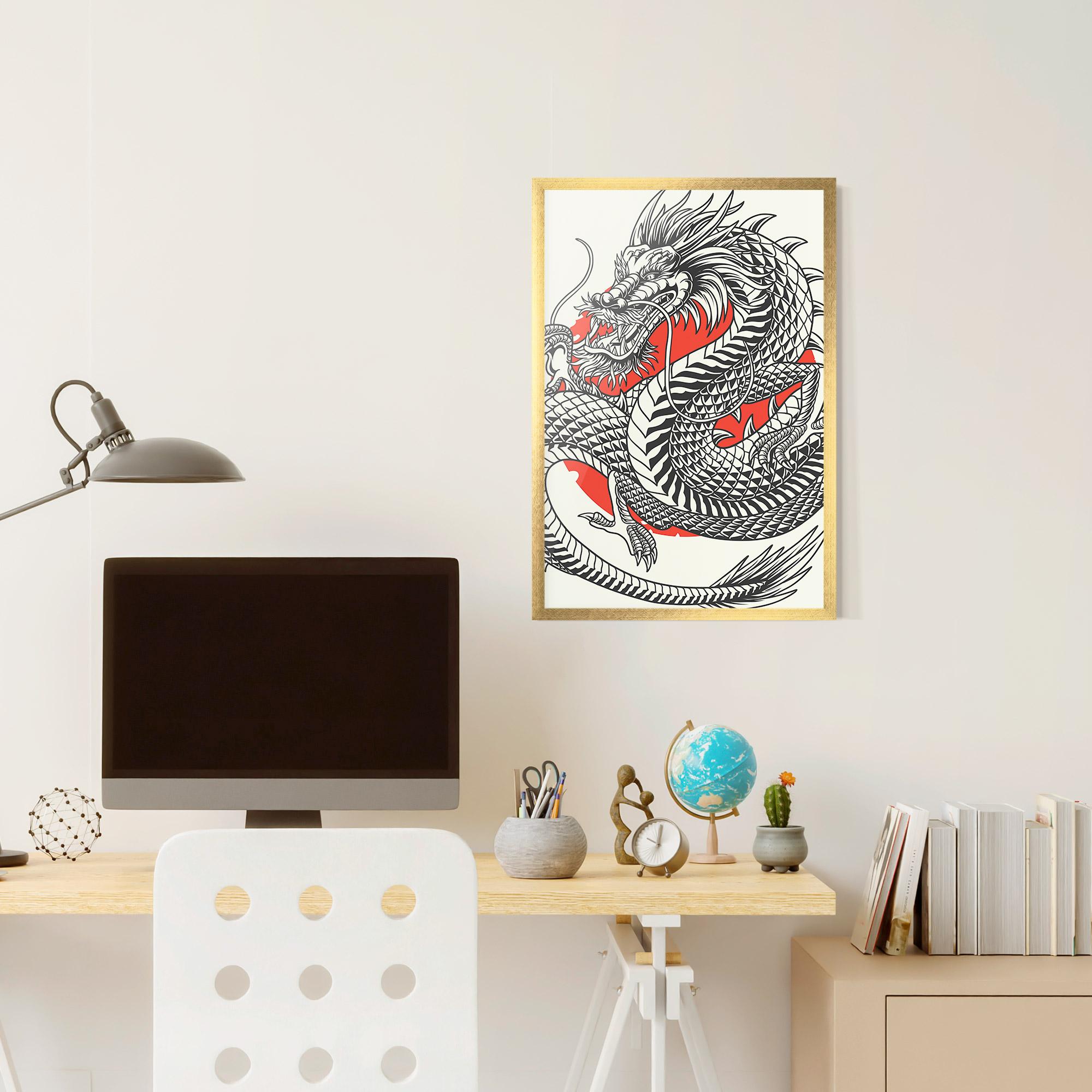 Keretezett Poszter Cream Grey Dragon mockup 6