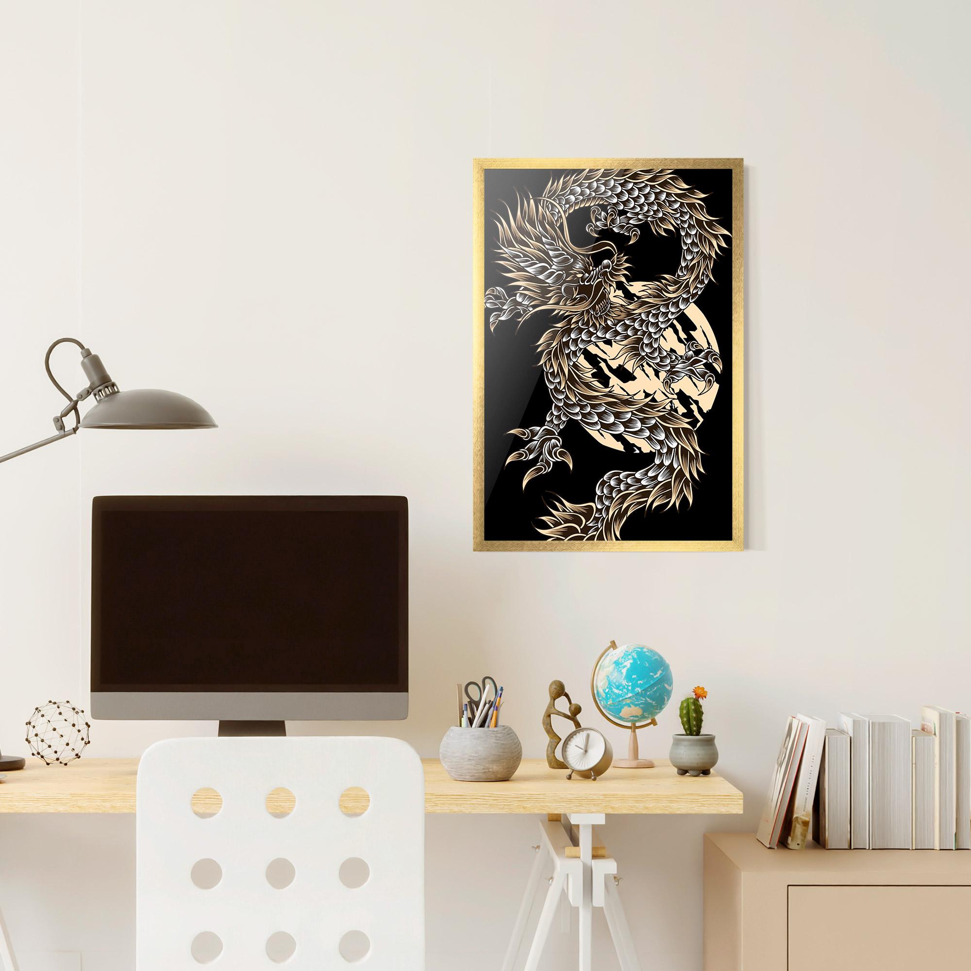 Keretezett Poszter Cream Moon Dragon mockup 6