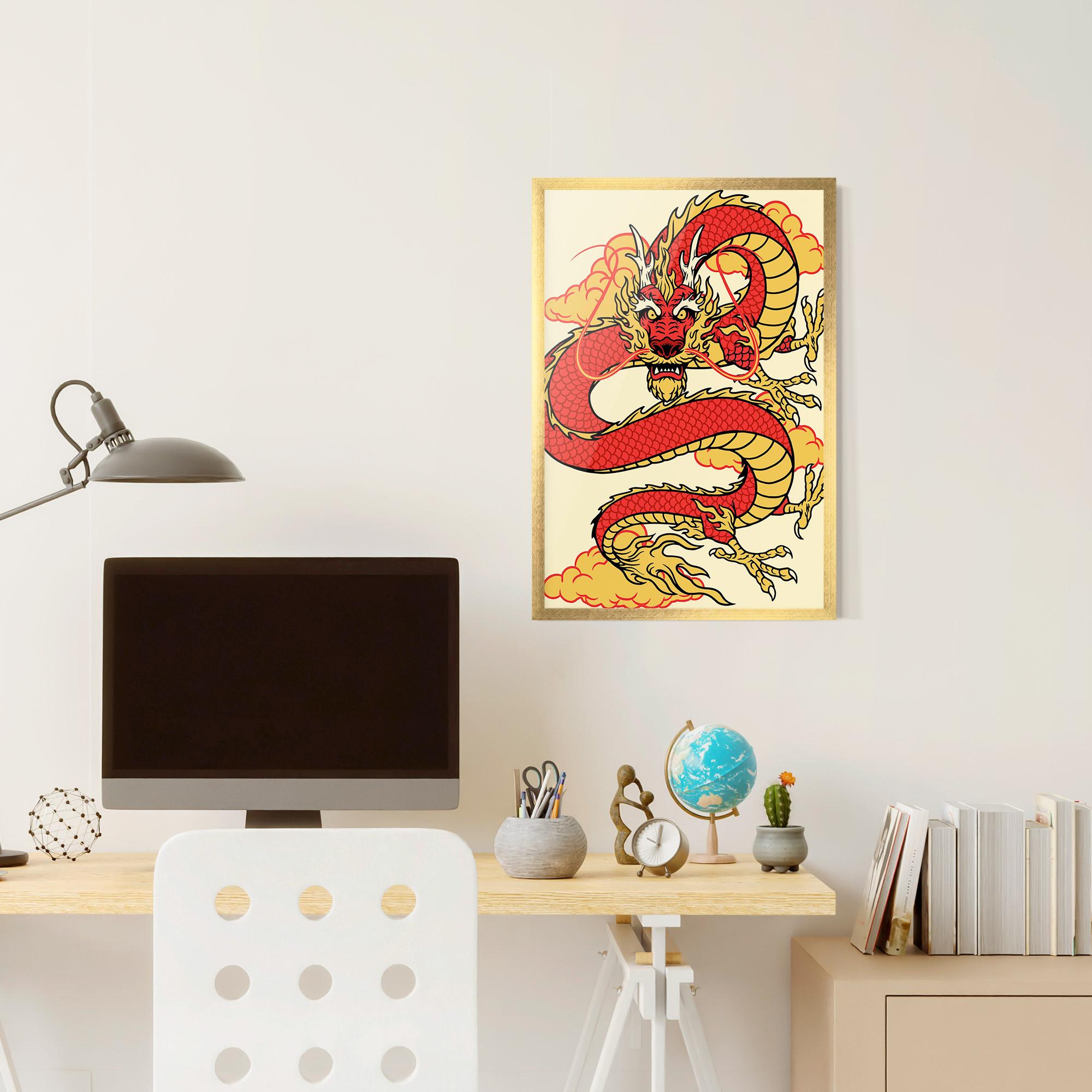 Keretezett Poszter Red Yellow Dragon mockup 6