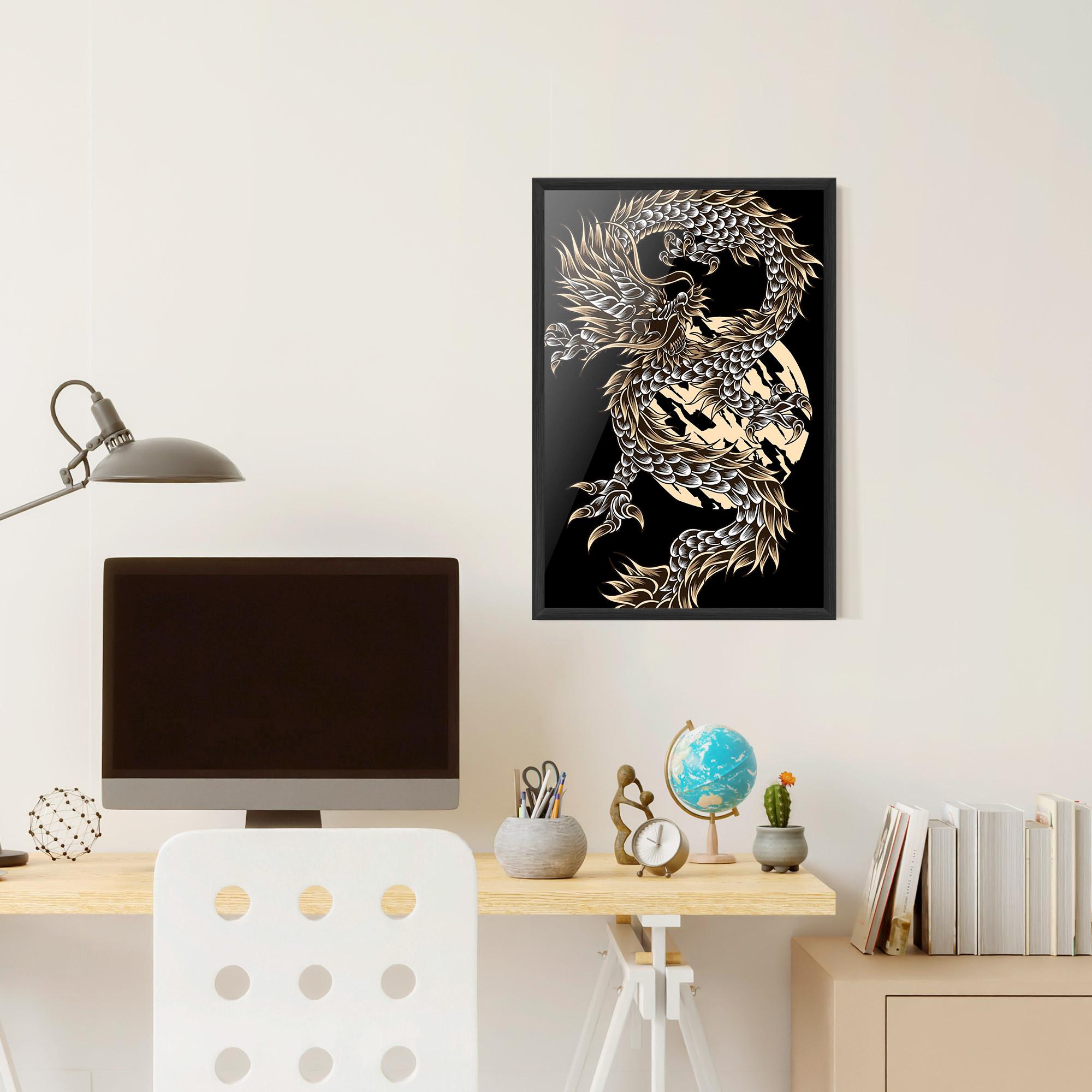 Keretezett Poszter Cream Moon Dragon mockup 6