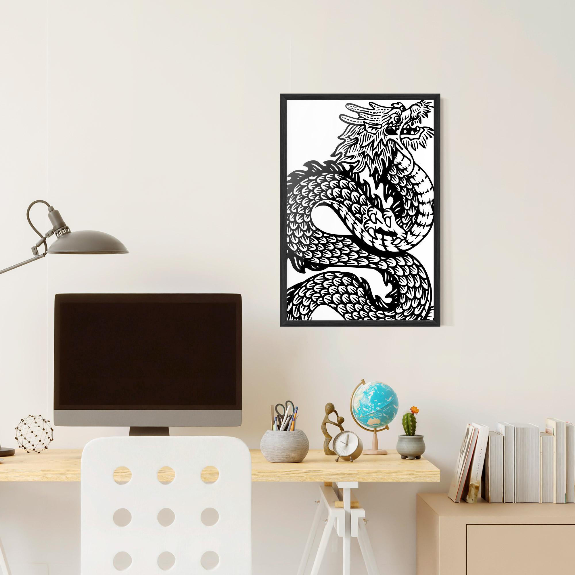 Keretezett Poszter Dragon Black Line mockup 6