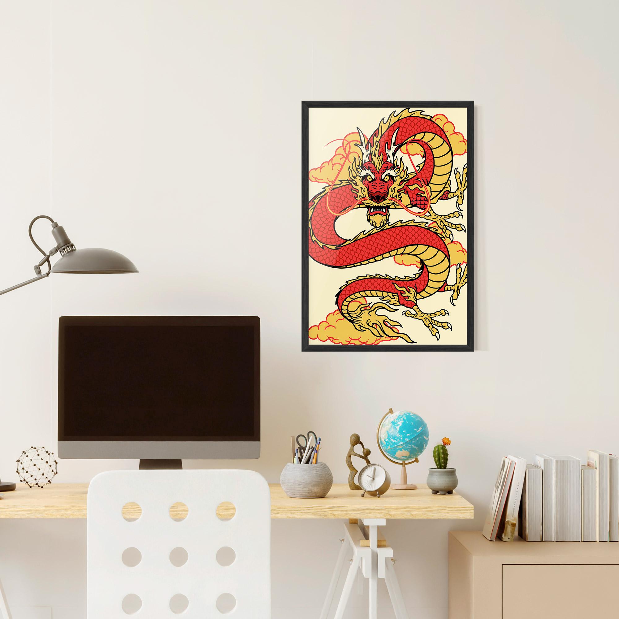 Keretezett Poszter Red Yellow Dragon mockup 6
