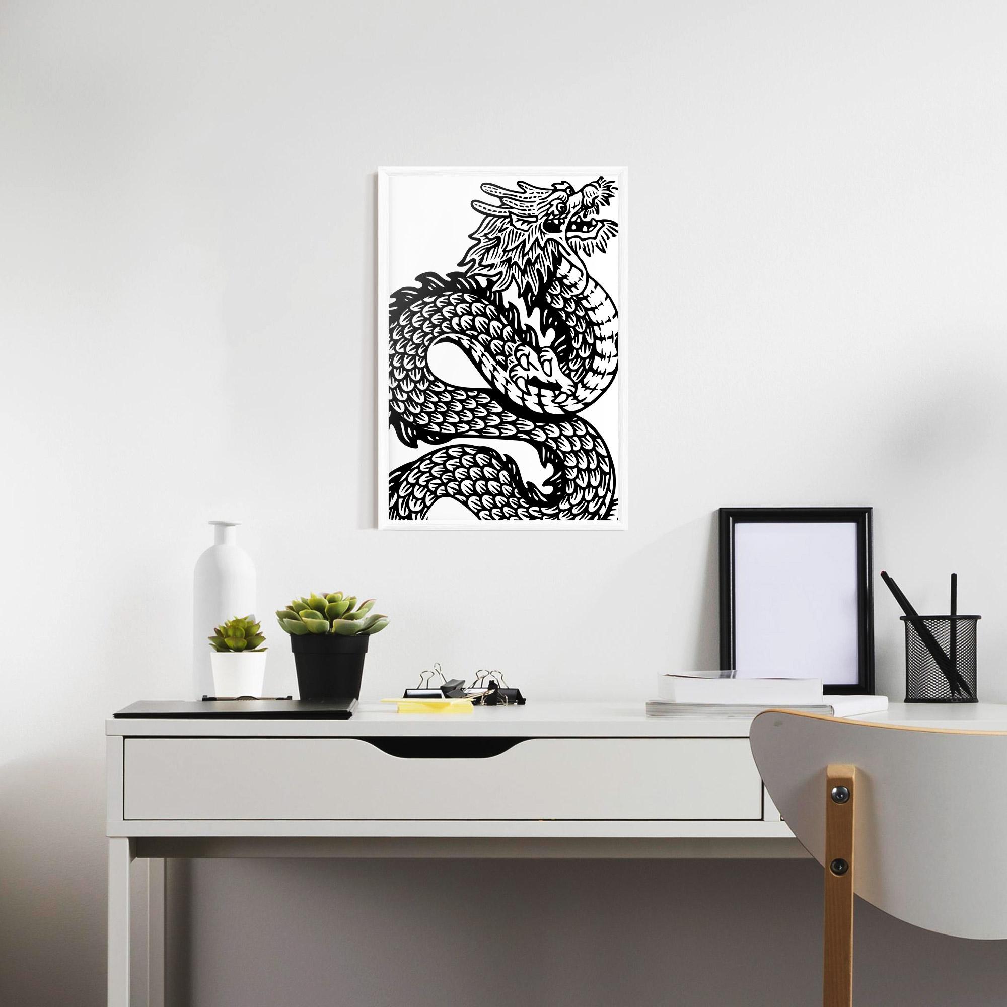 Keretezett Poszter Dragon Black Line mockup 7